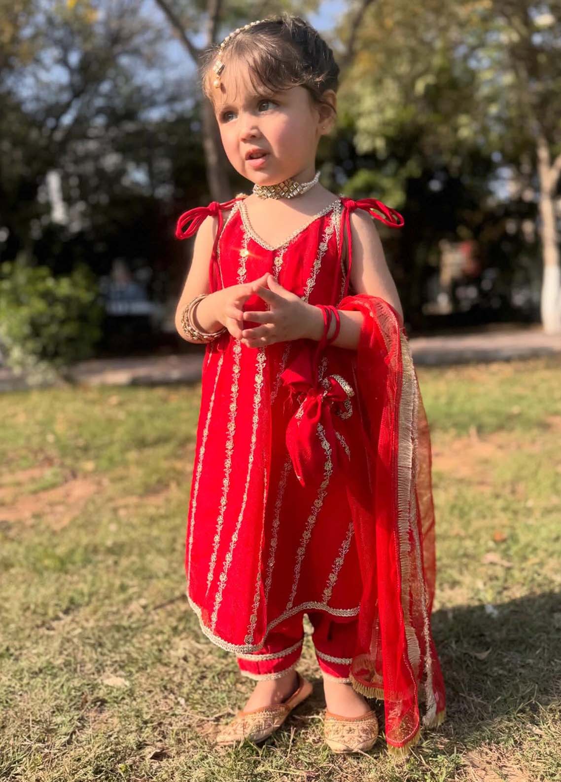 net Short Frock in Red