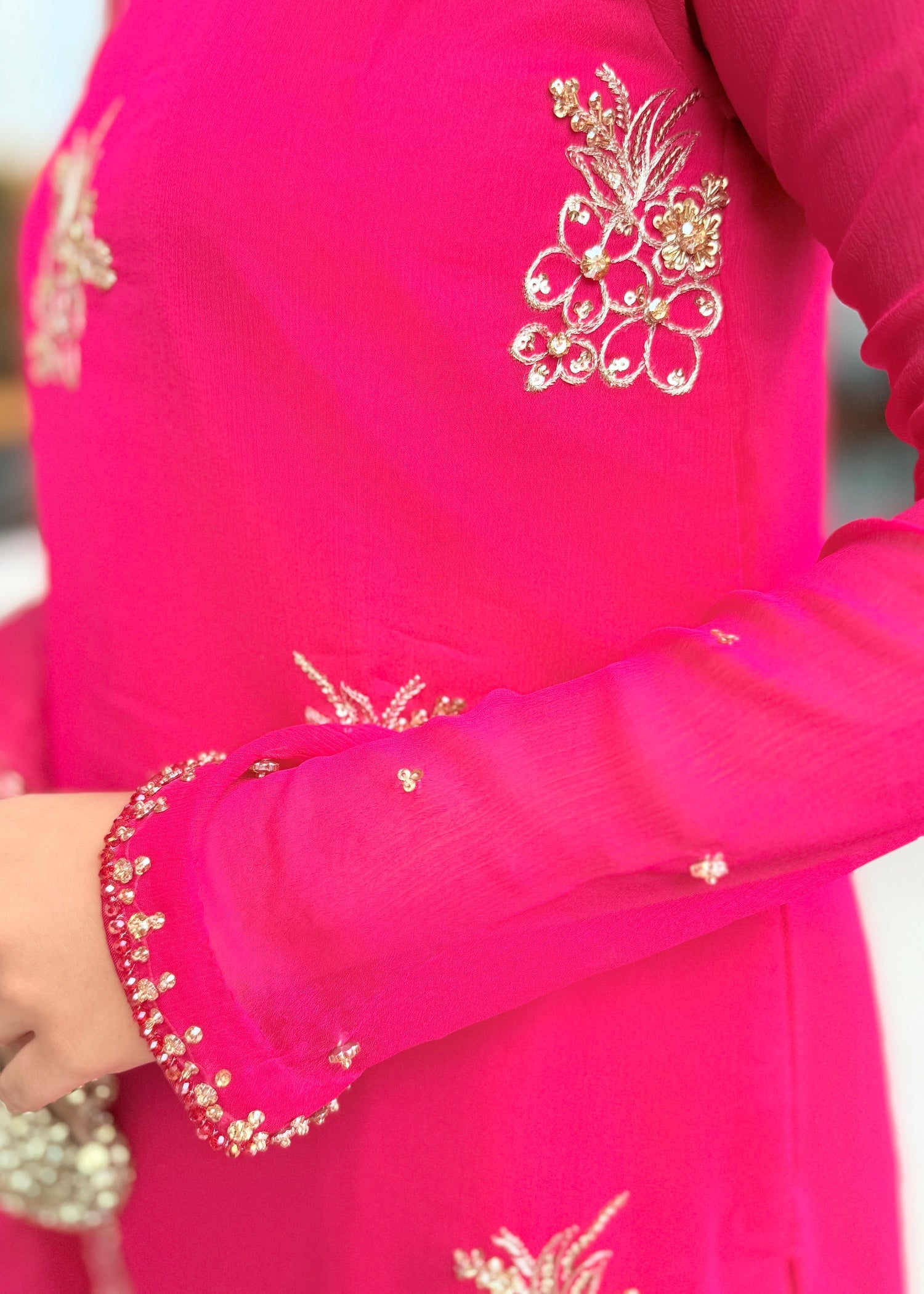 chiffon Kurta Set in Raspberry pink