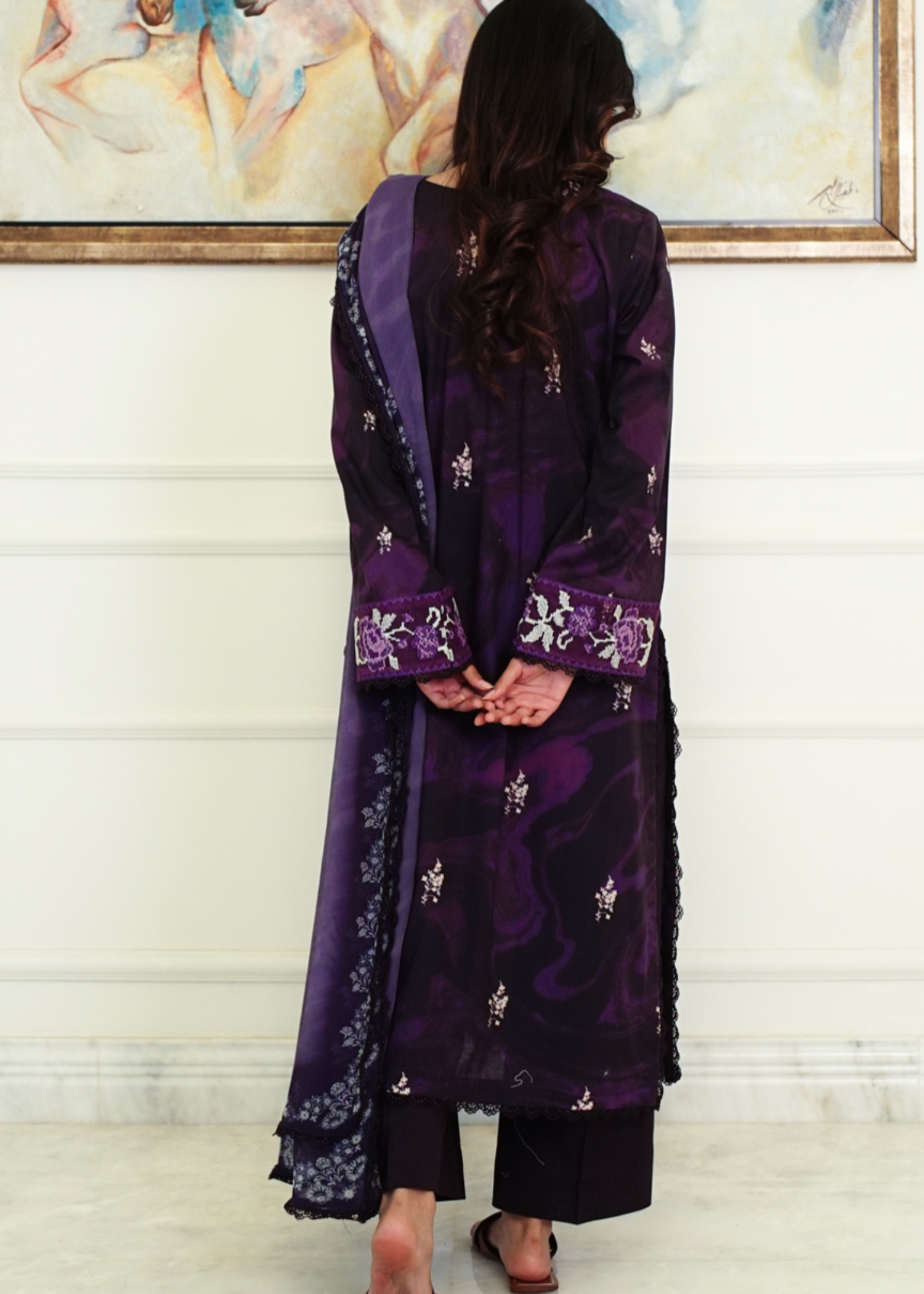 lawn Kurta Set in Purple heart, purple rain