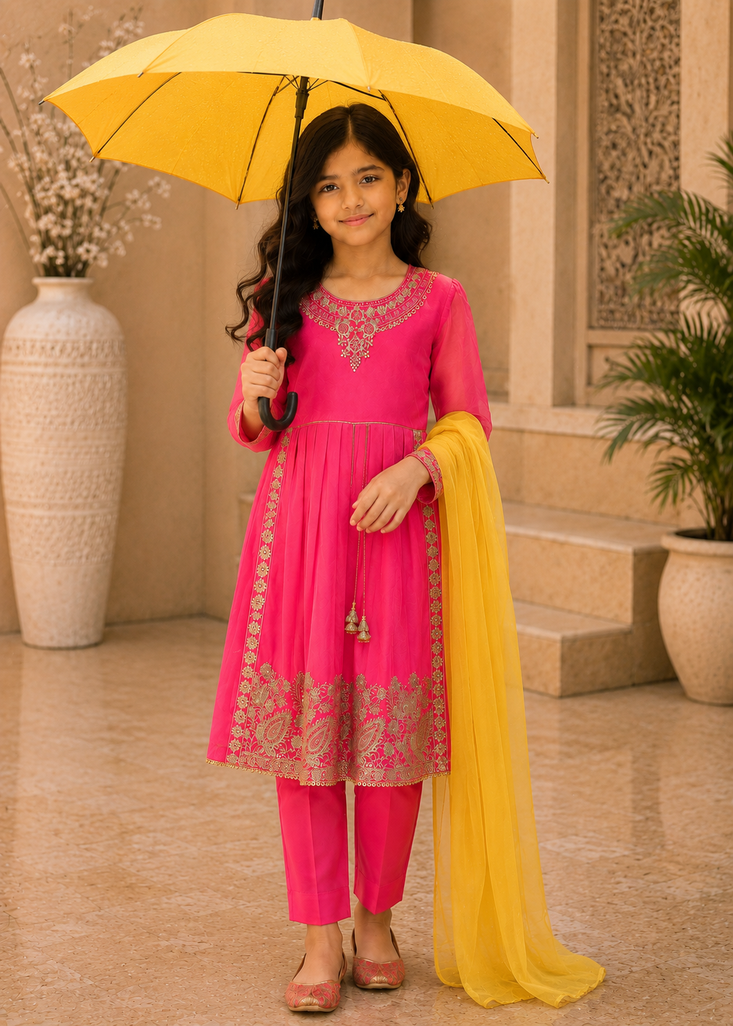 chiffon Short Frock in Shocking pink