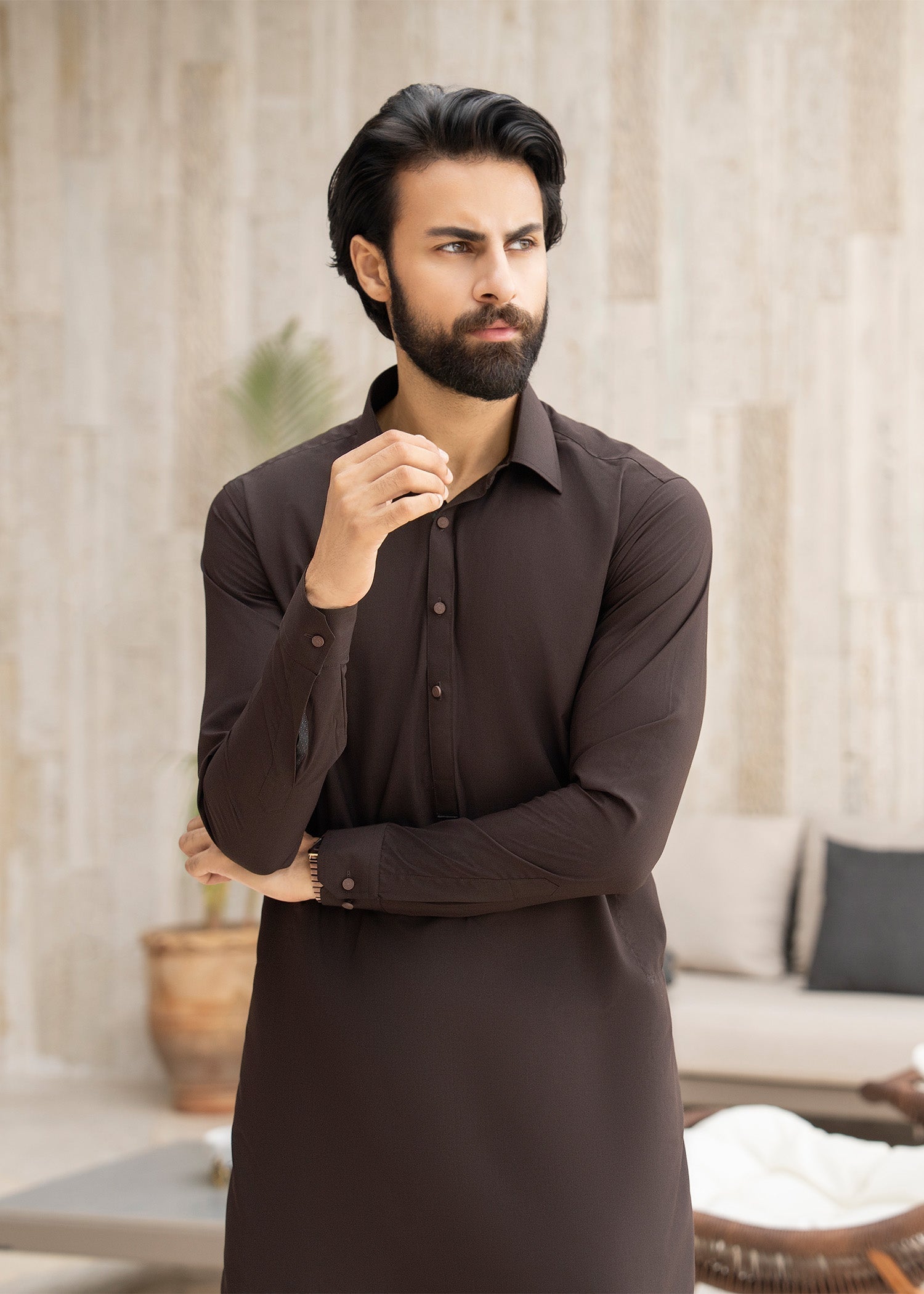wash & wear Shalwar Kameez in Chocolate brown by Buraq