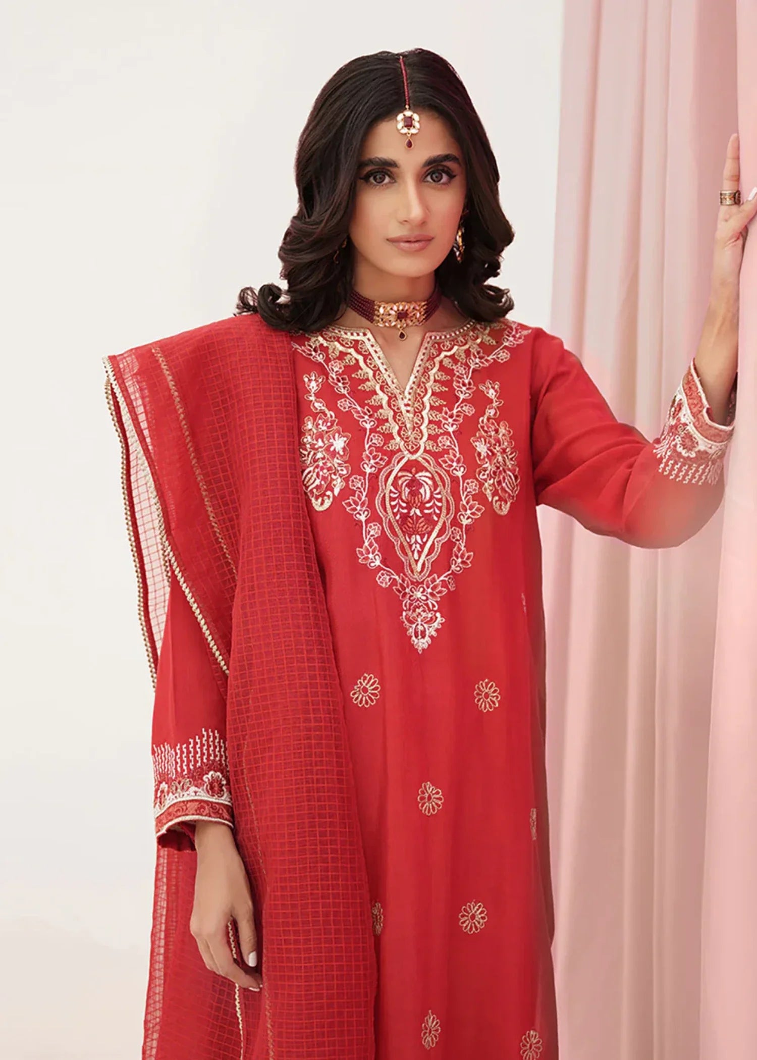 raw silk Unstitched in Red
