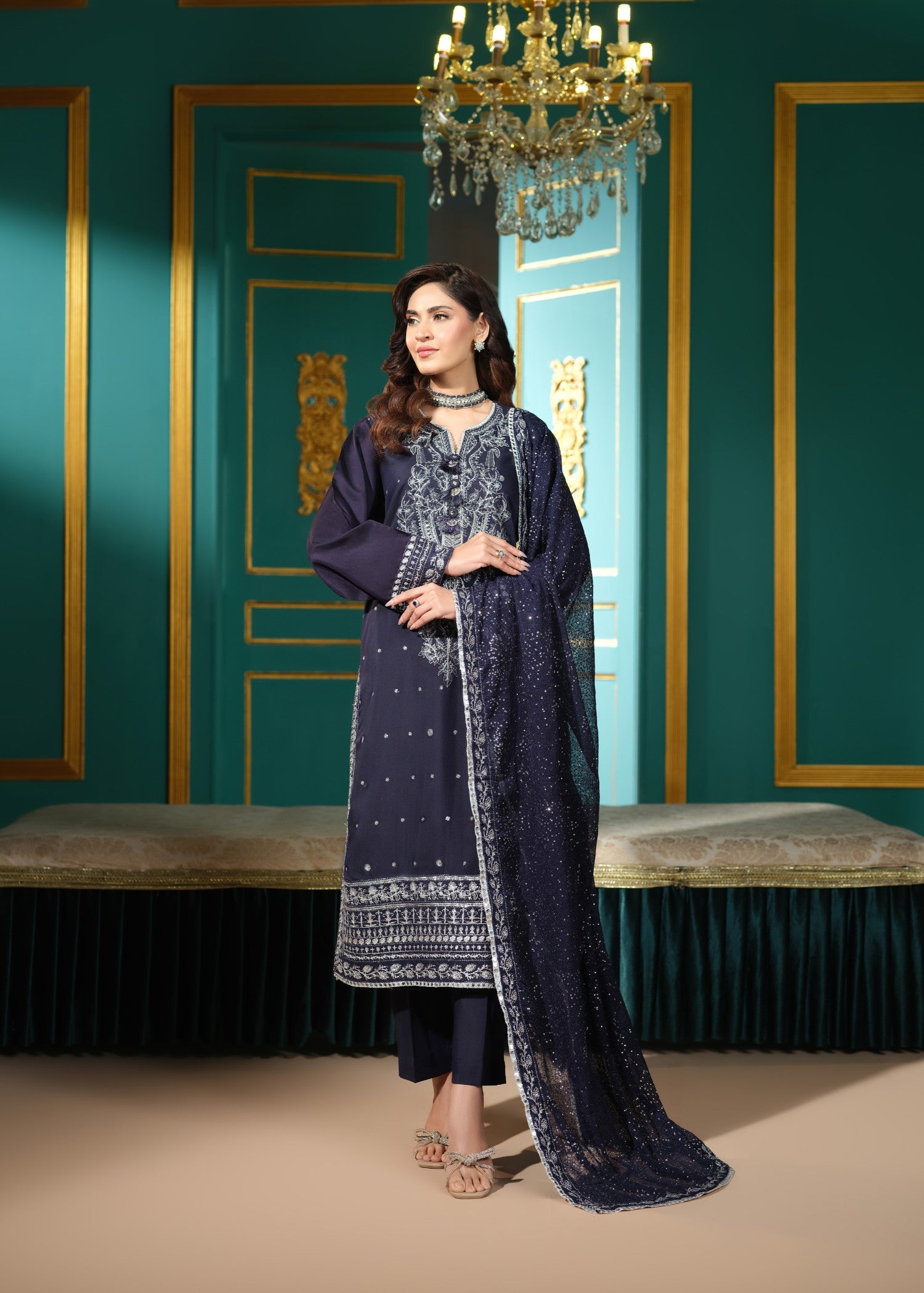 cambric cotton Kurta Set in Navy blue