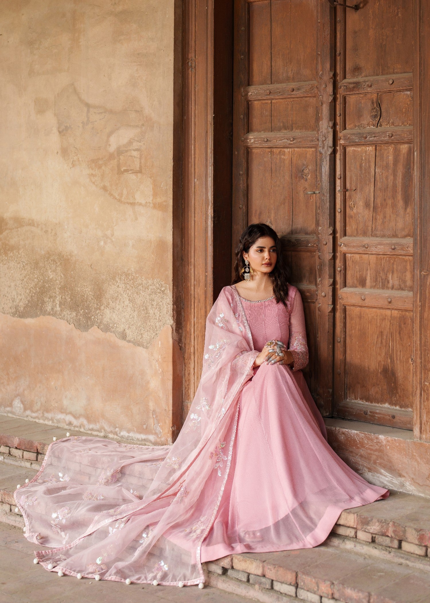 crinkle chiffon Maxi in Tea rose pink