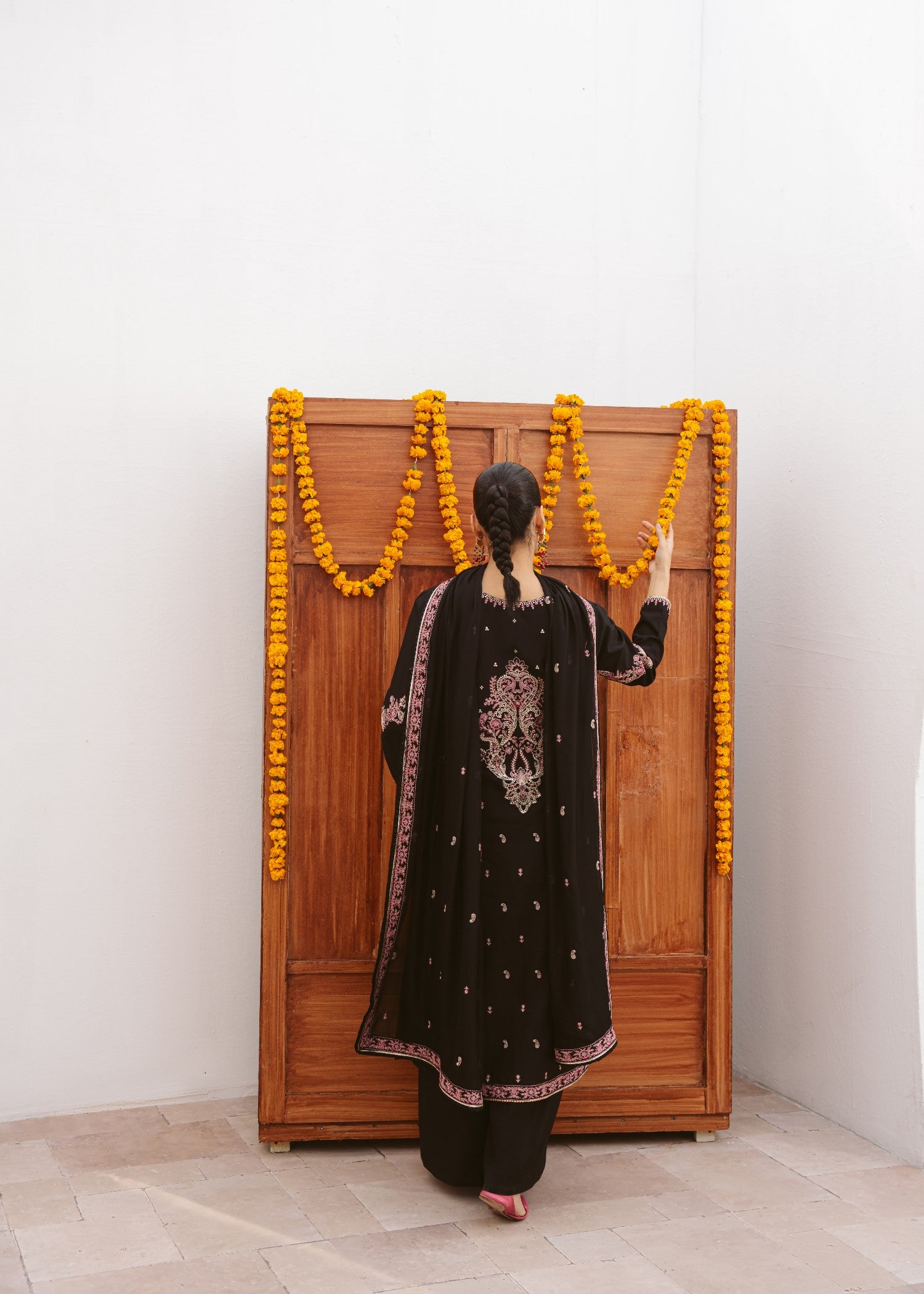 raw silk Pishwas in Jet black