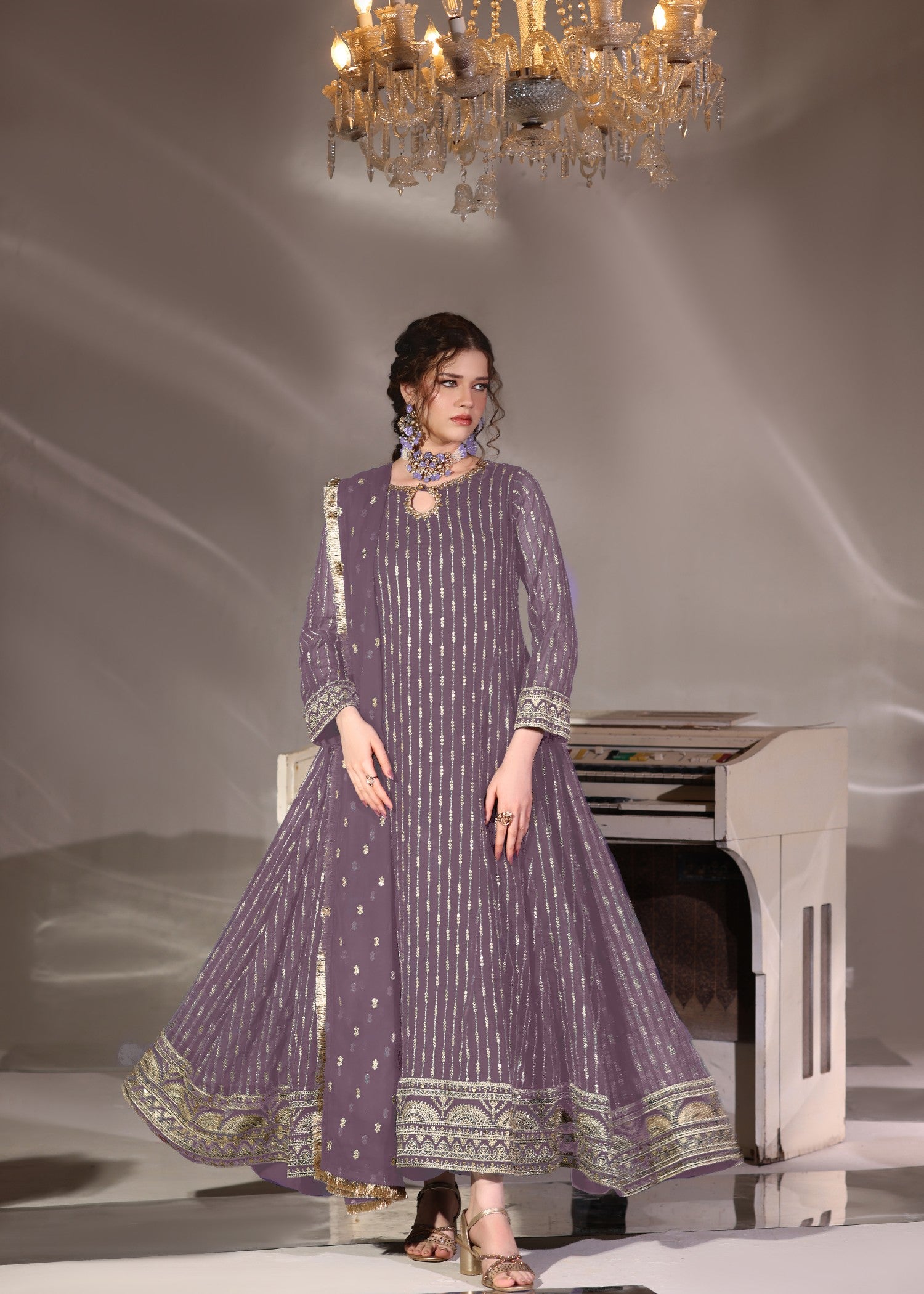pk chiffon Pishwas in Mauve