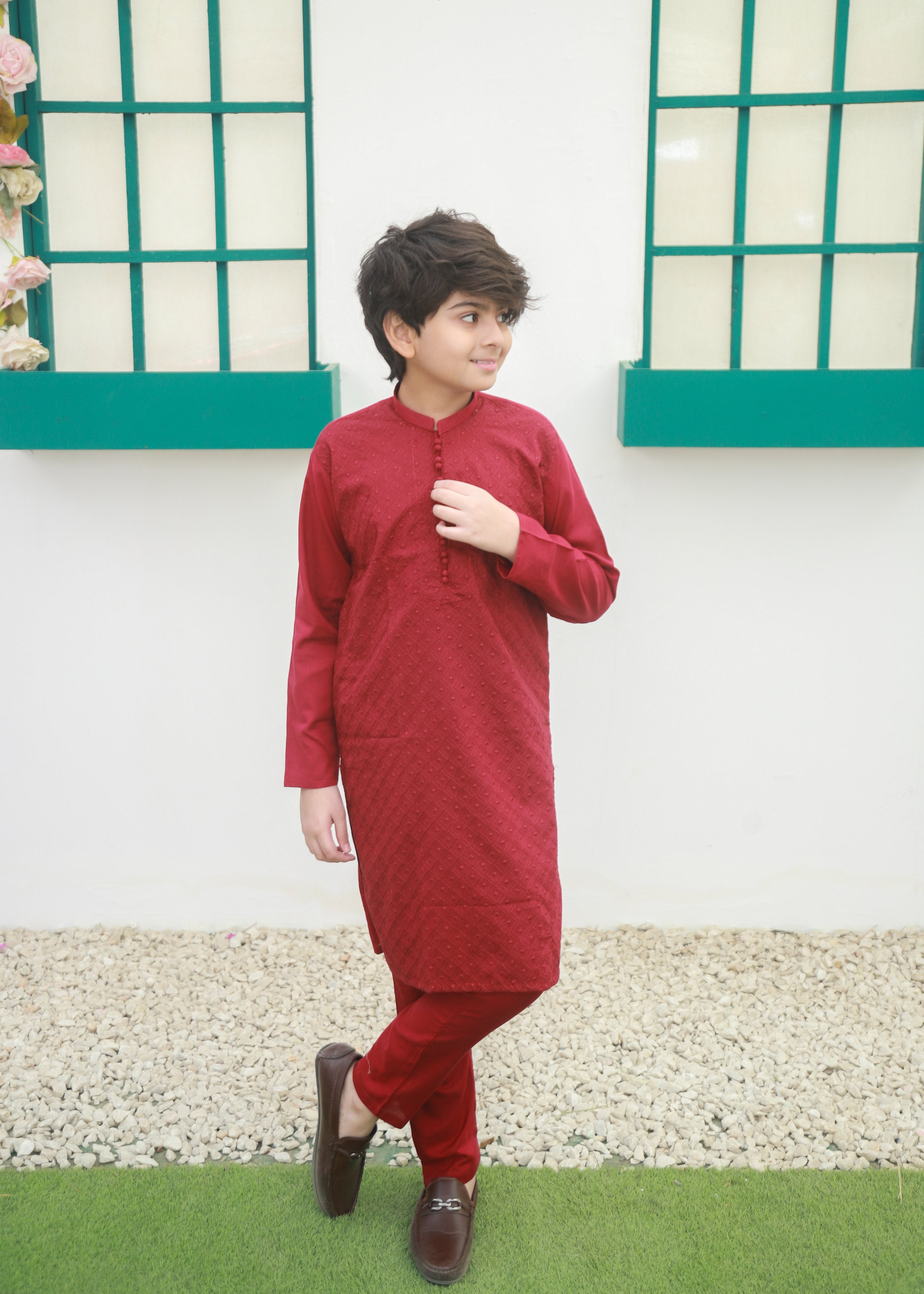 cotton Kurta Set in Crimson