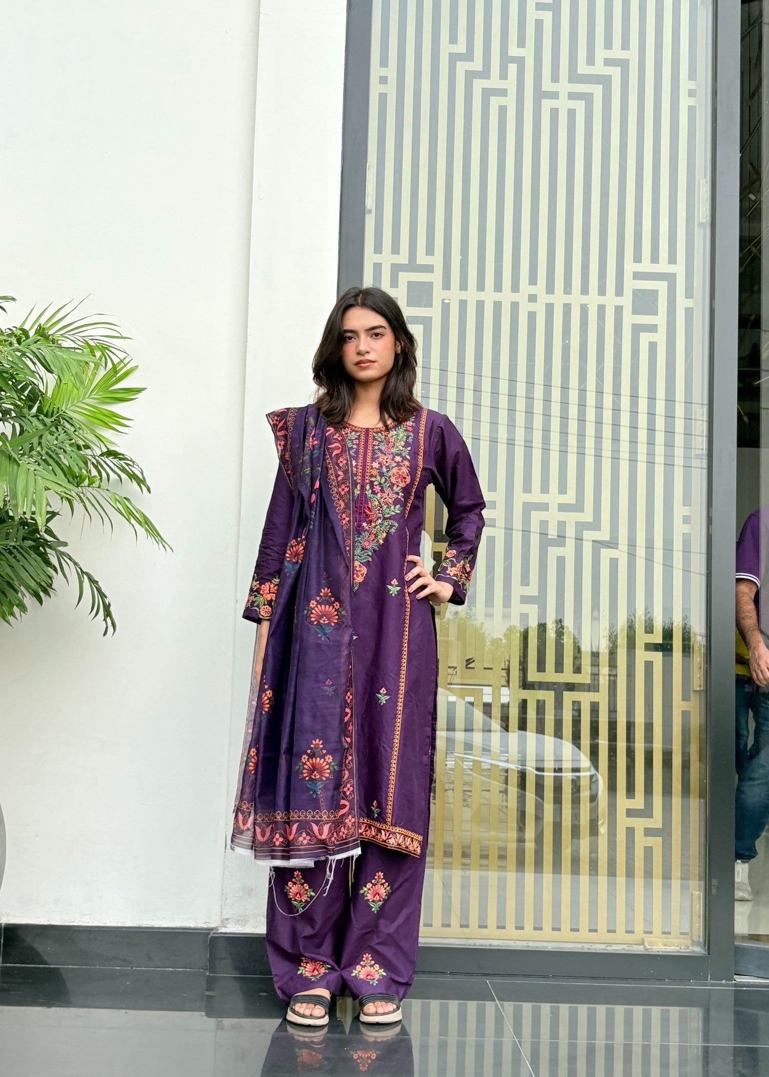 cotton Kurta Set in Deep purple
