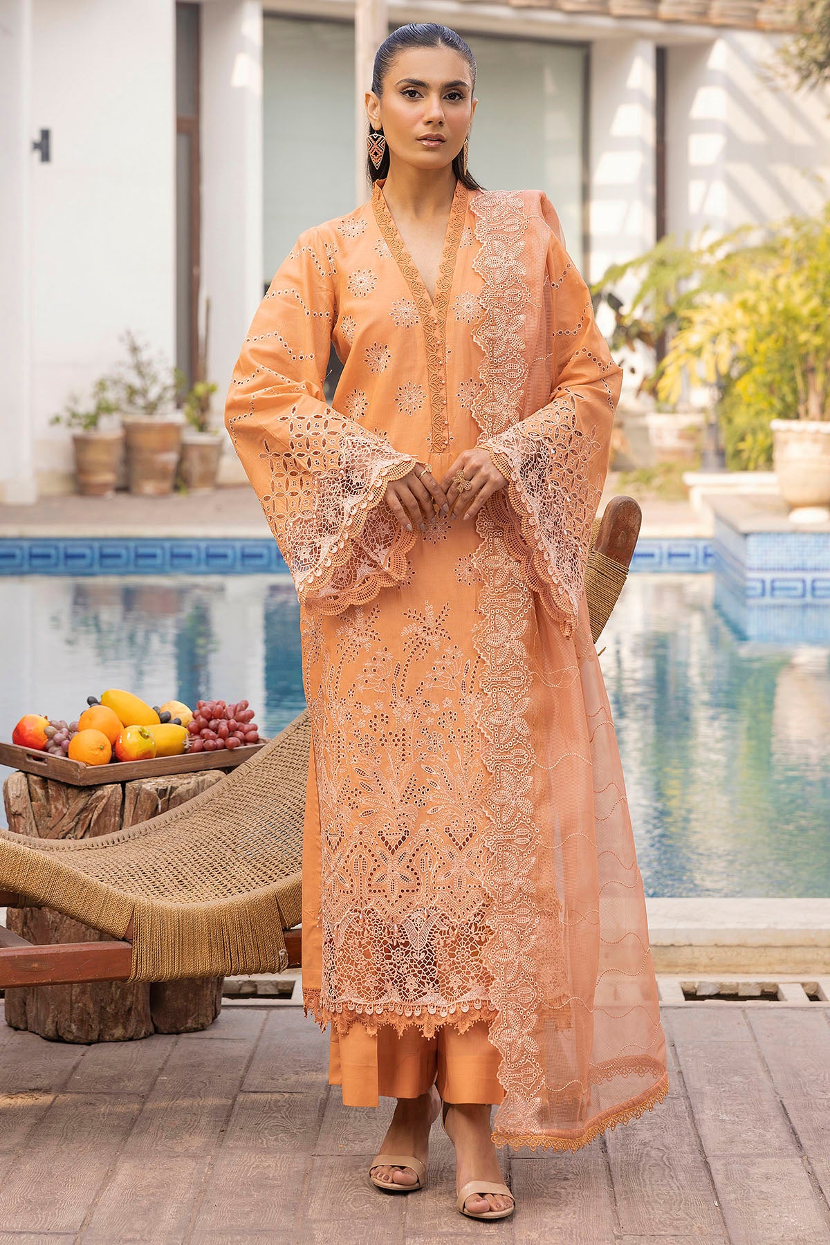 lawn Unstitched in Peach orange