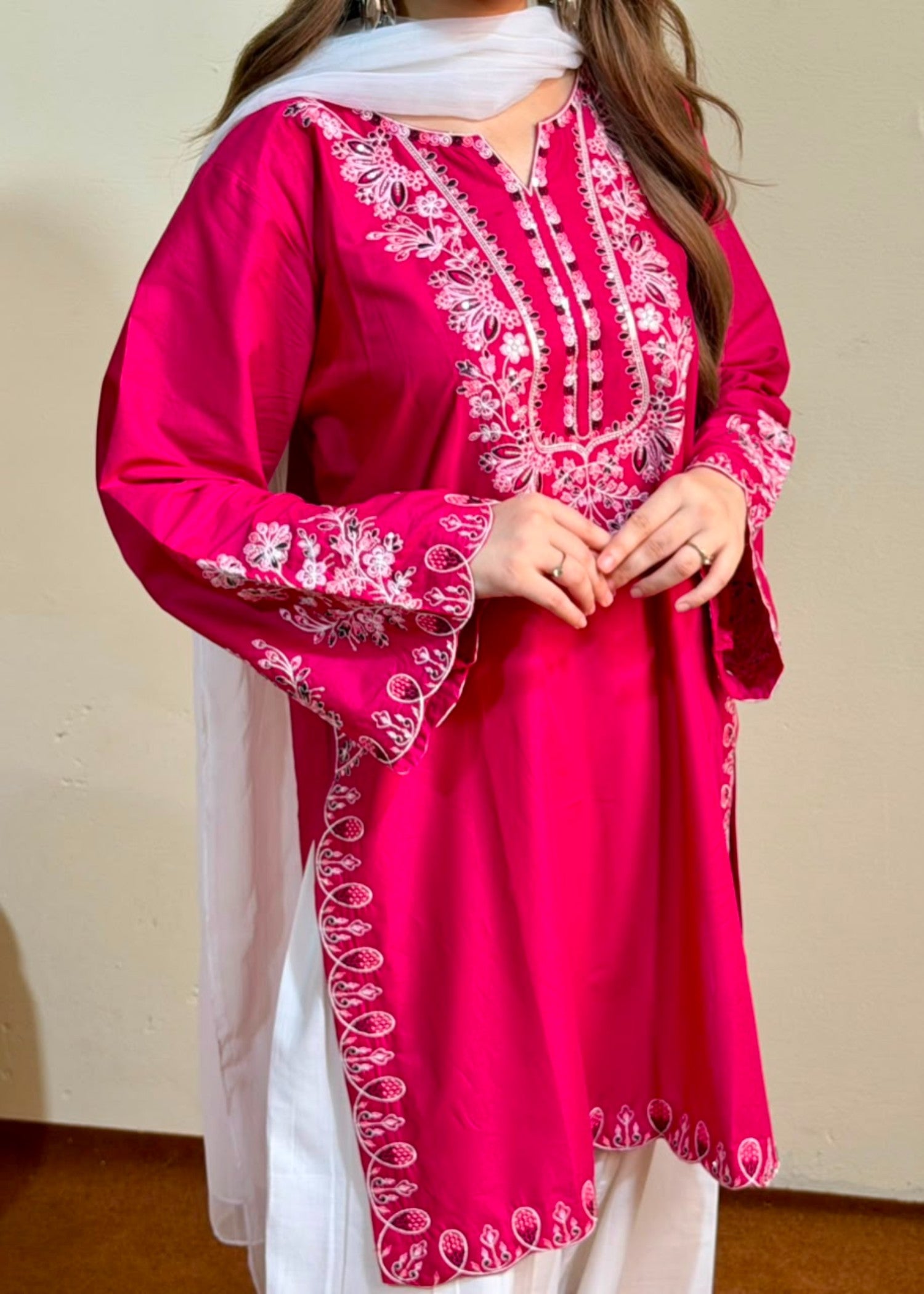 lawn Kurta Set in Vivid pink