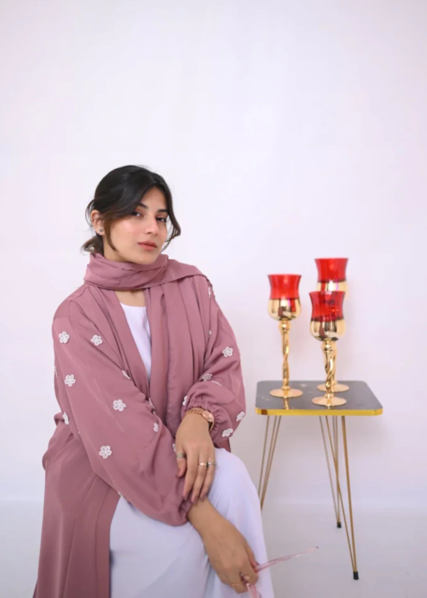 georgette Abaya in Tea rose pink
