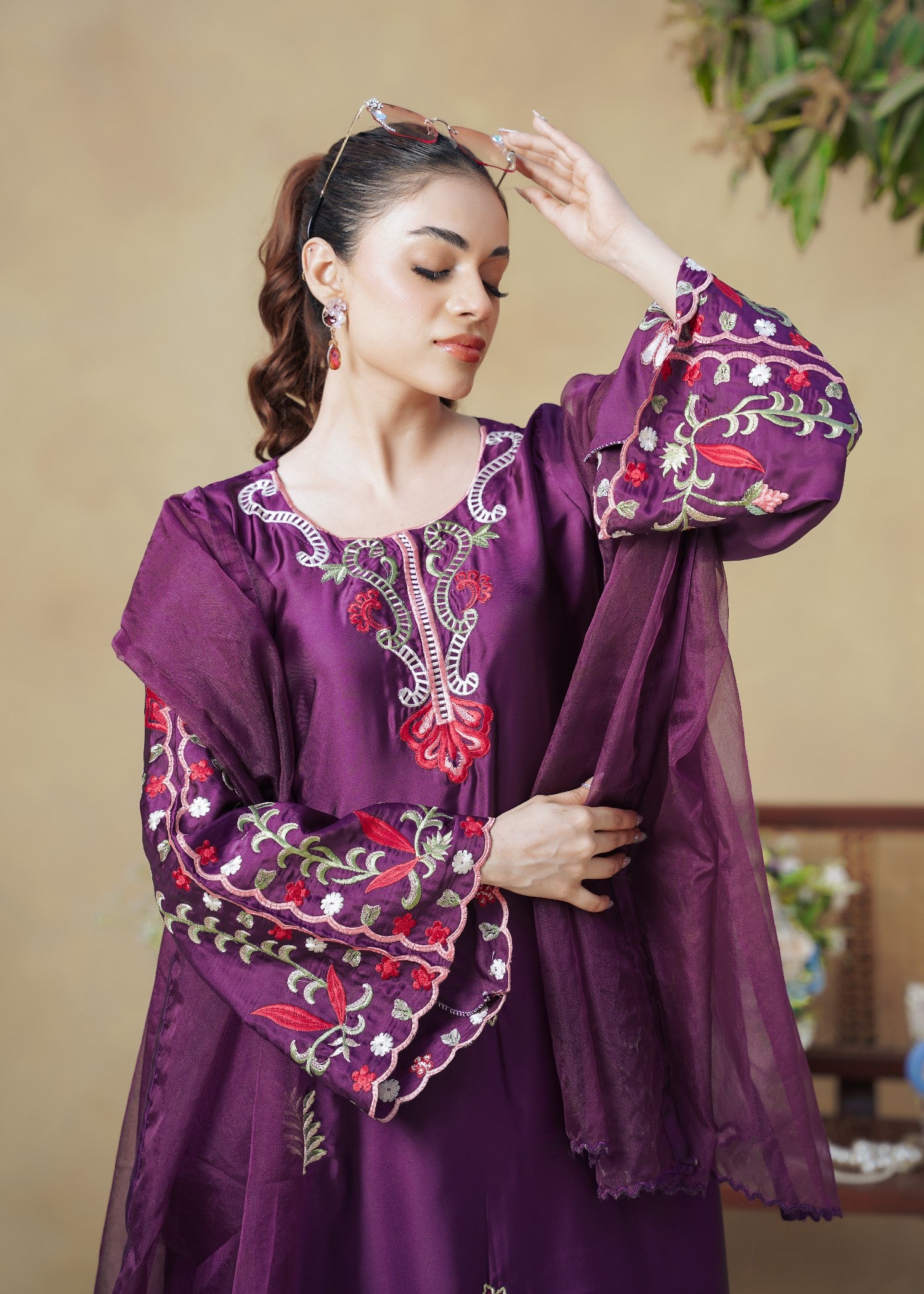 silk Kaftan in Plum