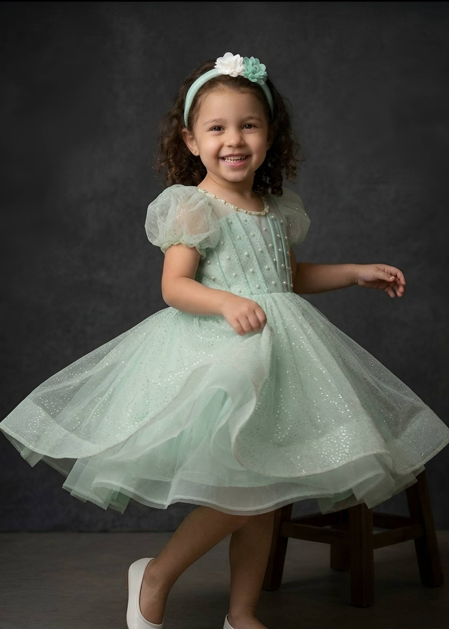 net Frock in Mint green
