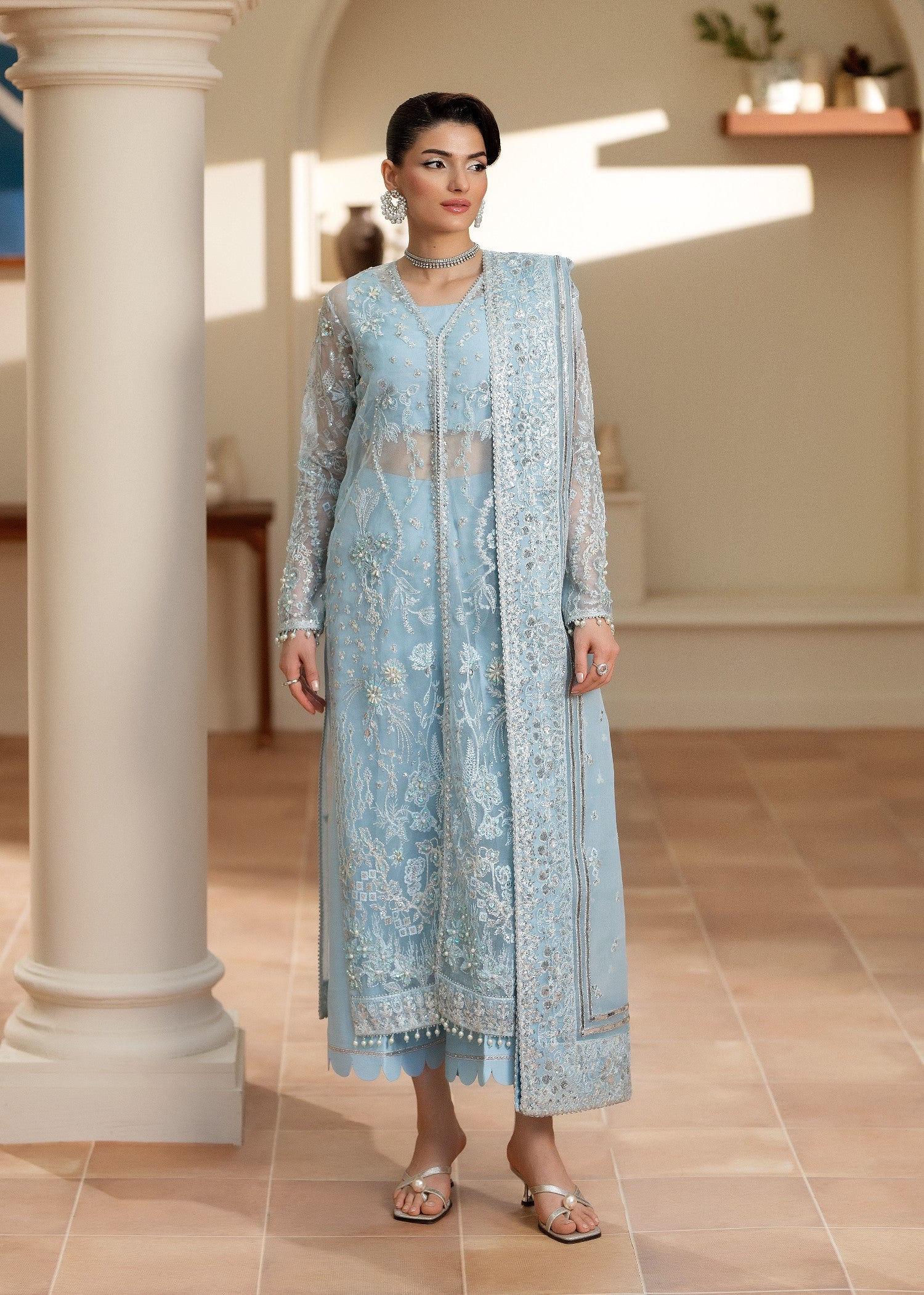 organza Kurta Set in Ice blue