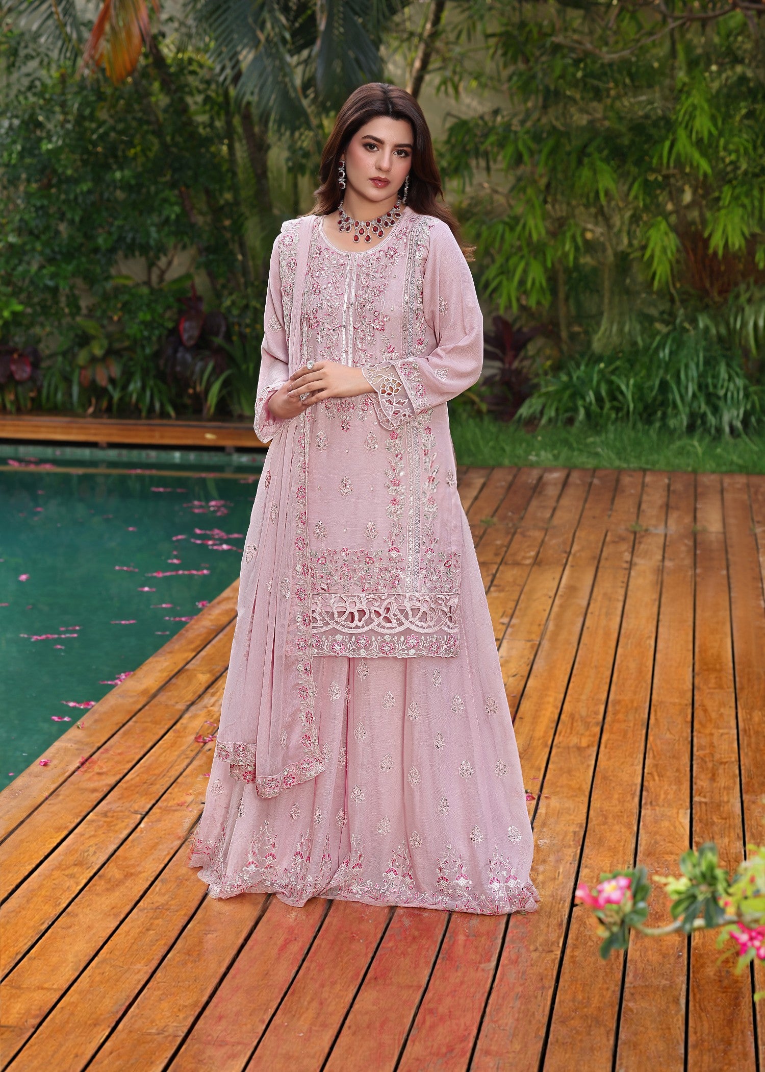chiffon Kurta Set in Light pink