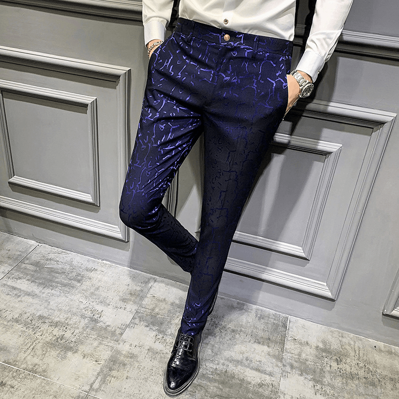 Men'S Trousers Korean Style Slim Fashion Jacquard Thinning Hair Stylist Feet Pants