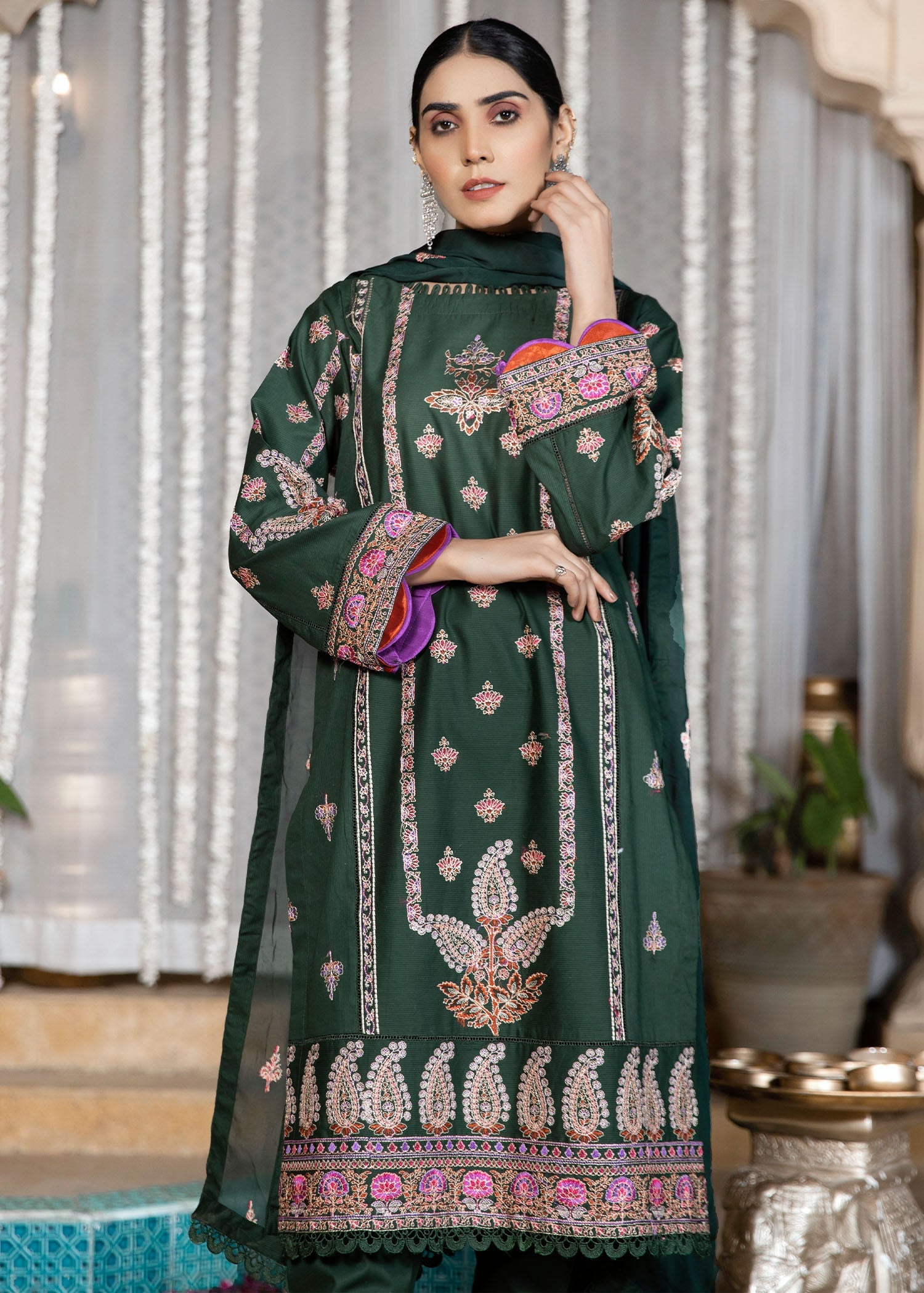 cotton dobby Kurta Set in Emerald green