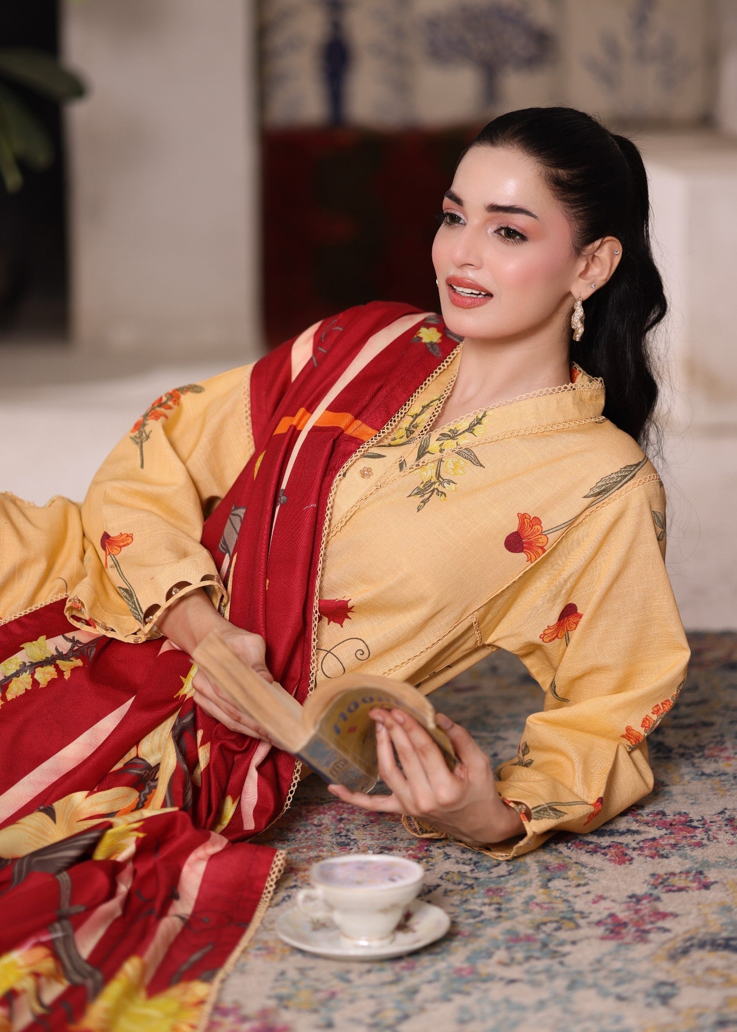khaddar Kurta Set in Mustard, gold