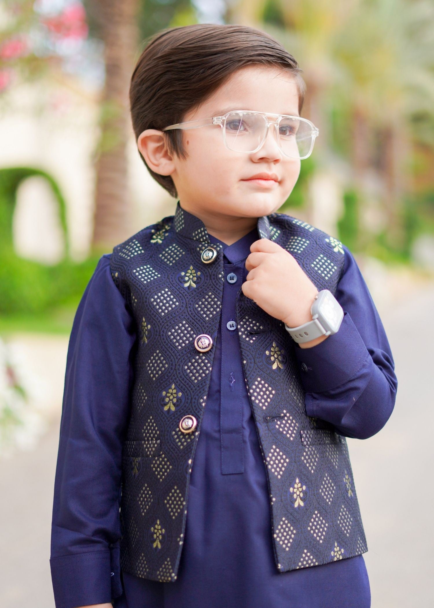 jamawar Waistcoat in Dark blue