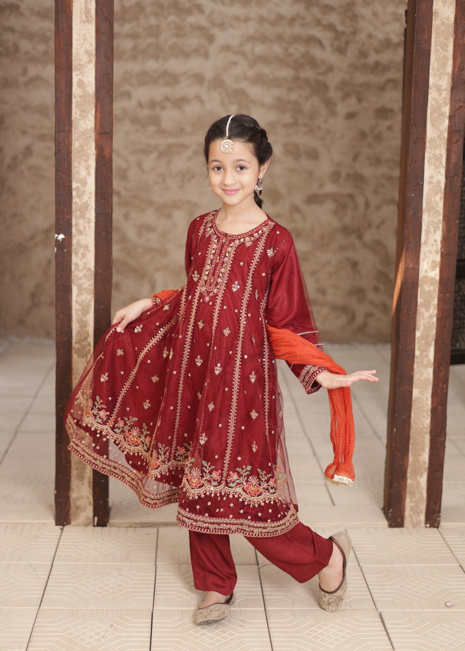 net Pishwas in Maroon