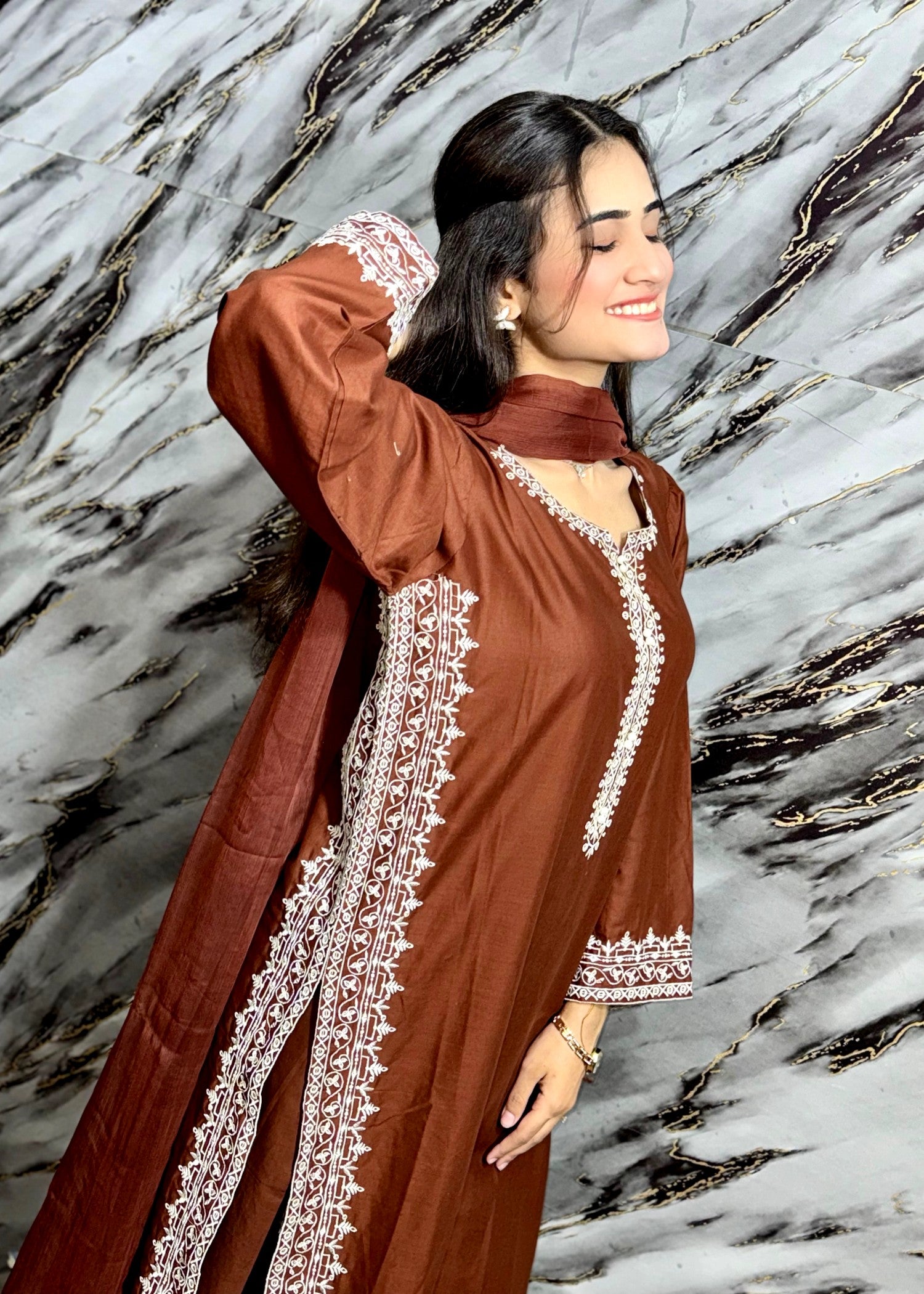 lawn Kurta Set in Bronze orange