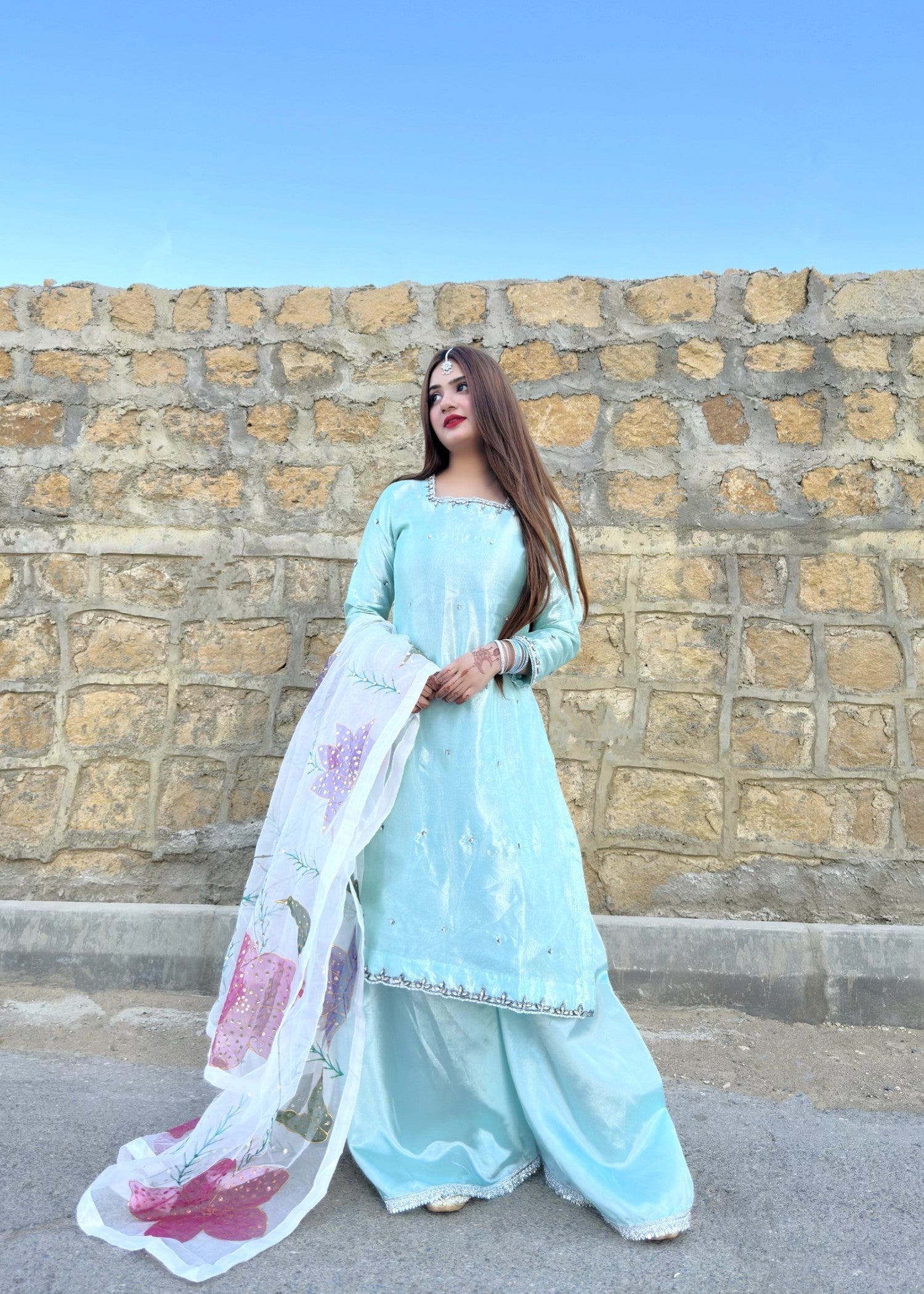 masuri Sharara in Aquamarine