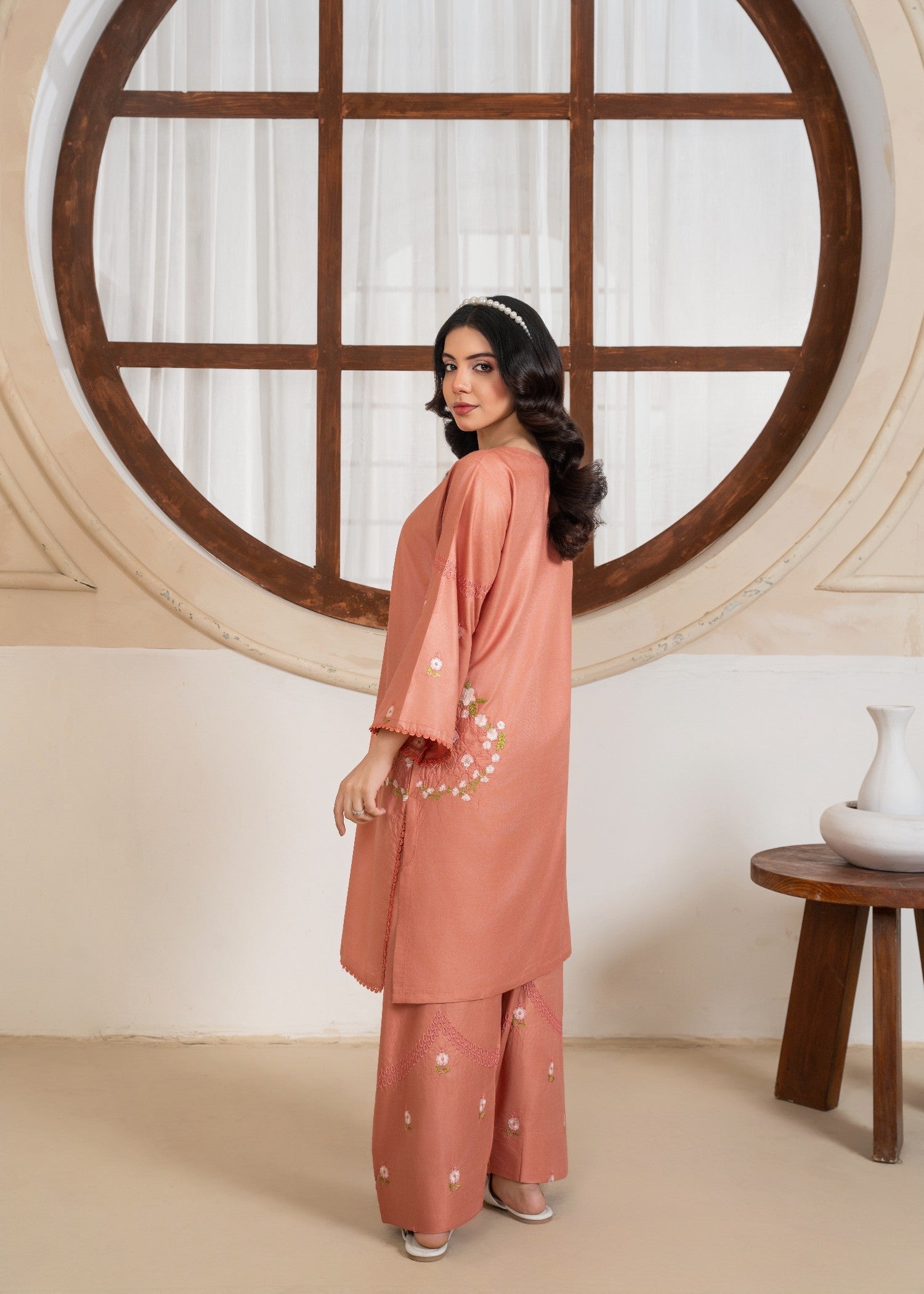 linen Kurta Set in Melon pink
