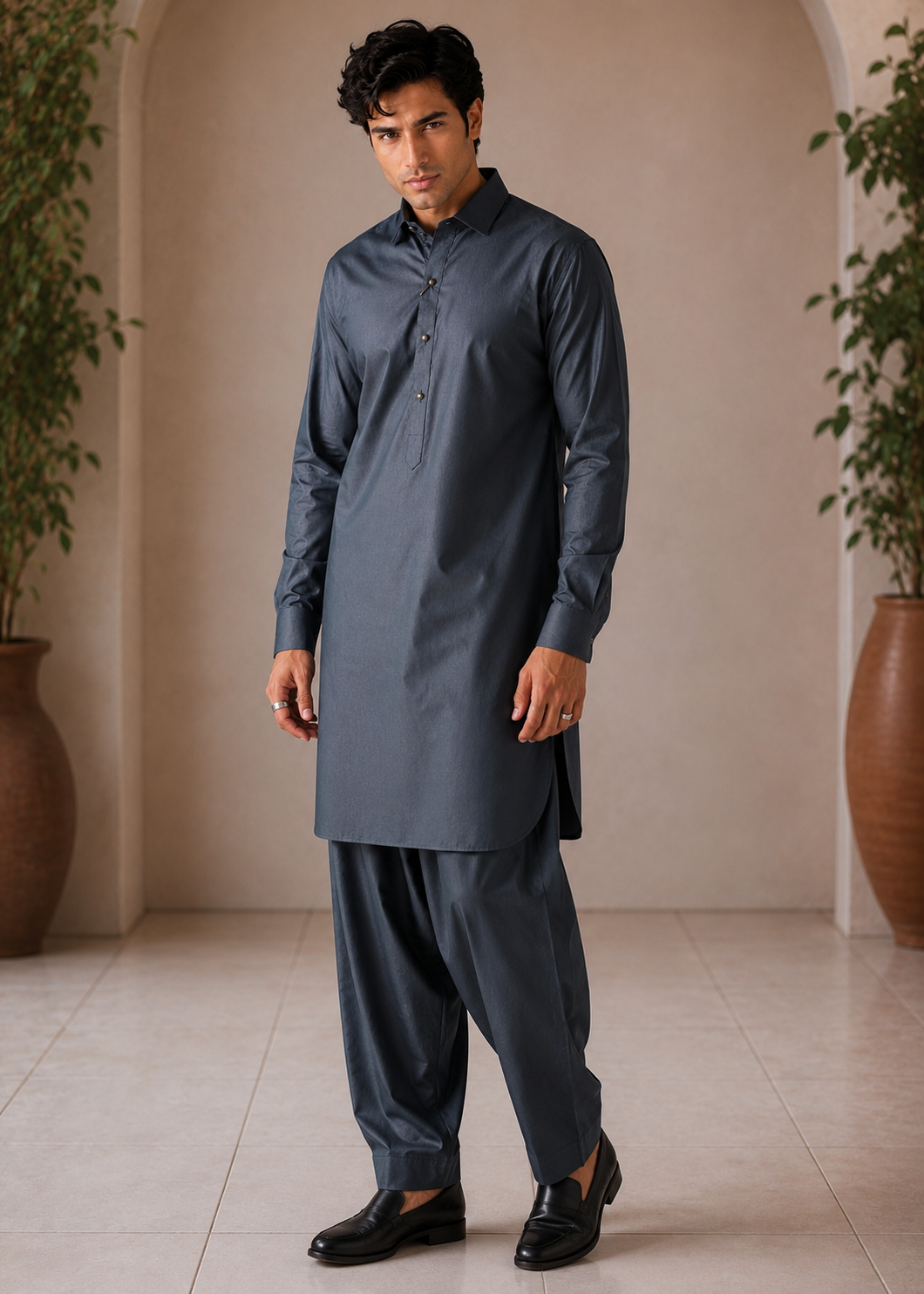 cotton Shalwar Kameez in Raven grey