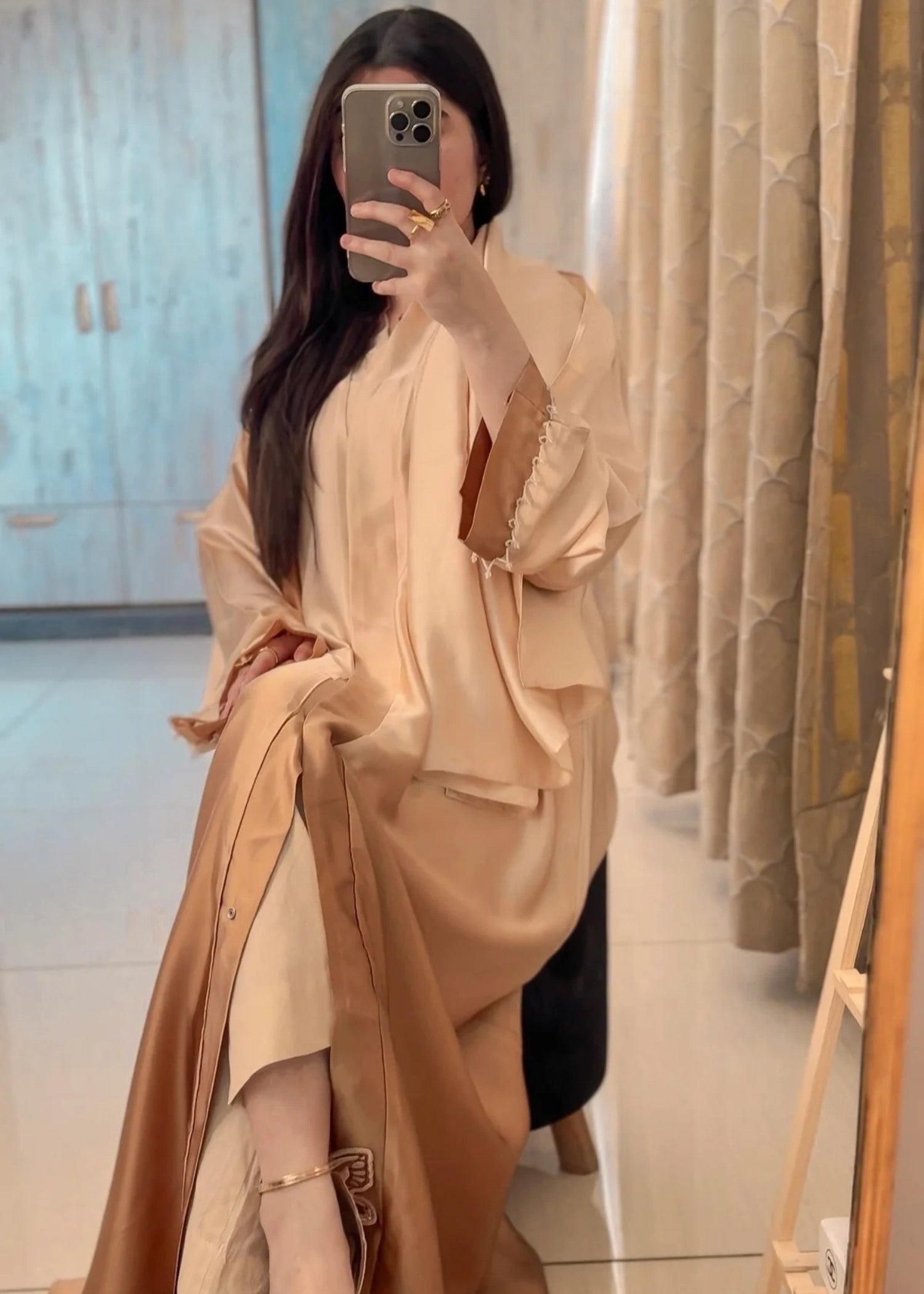 silk Abaya in Beige