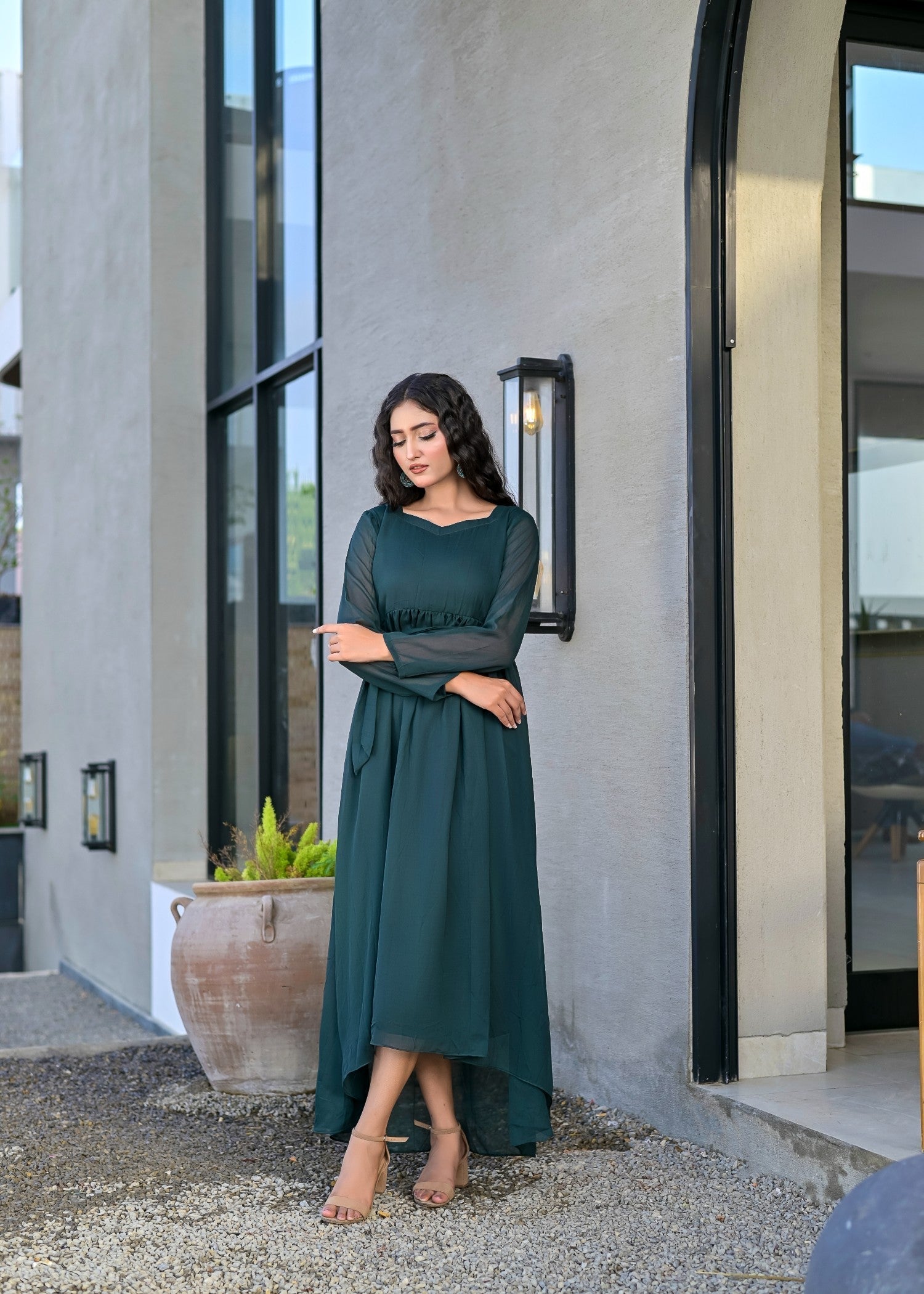 chiffon Maxi in Bottle green