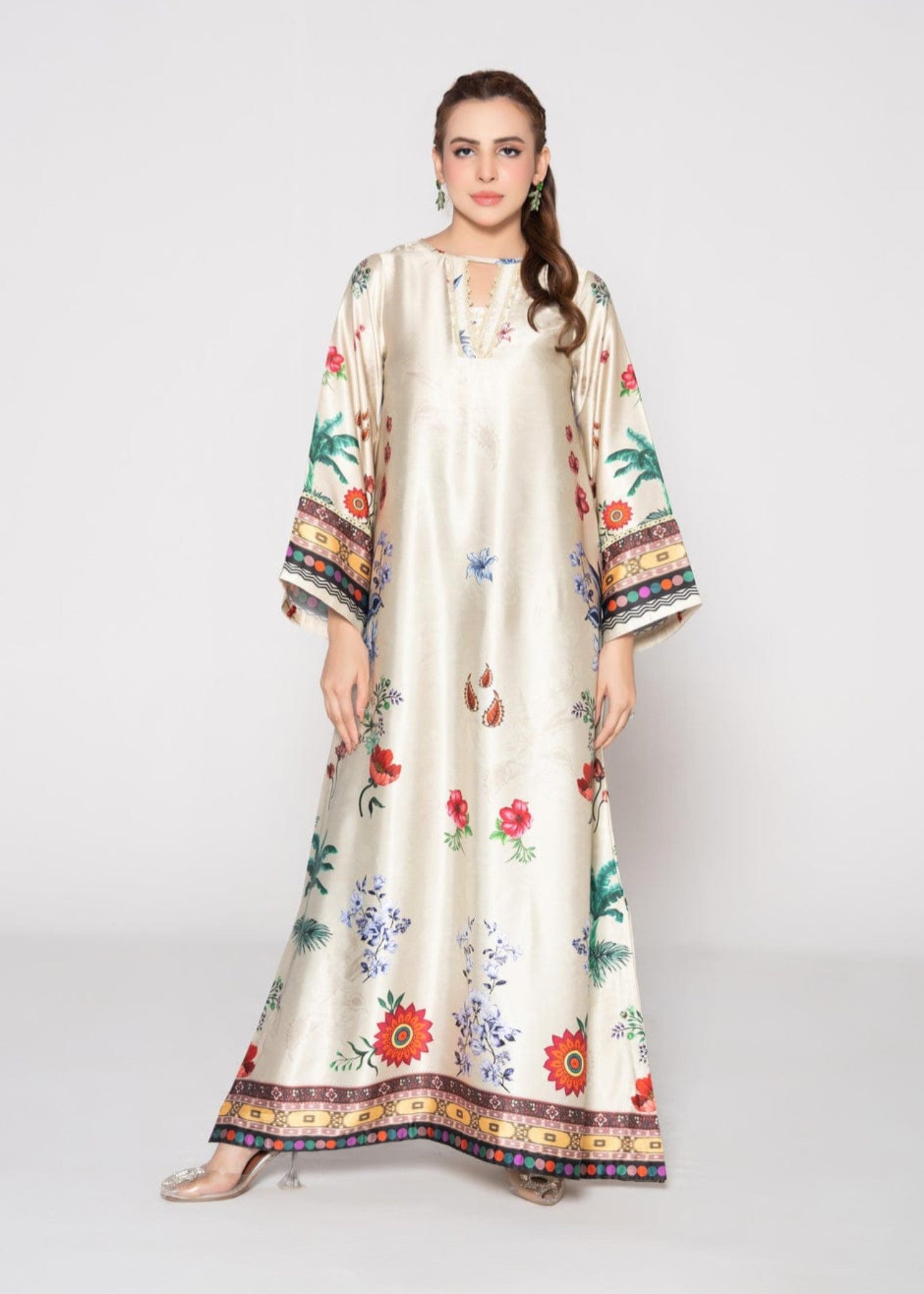 crepe silk Kaftan in White smoke