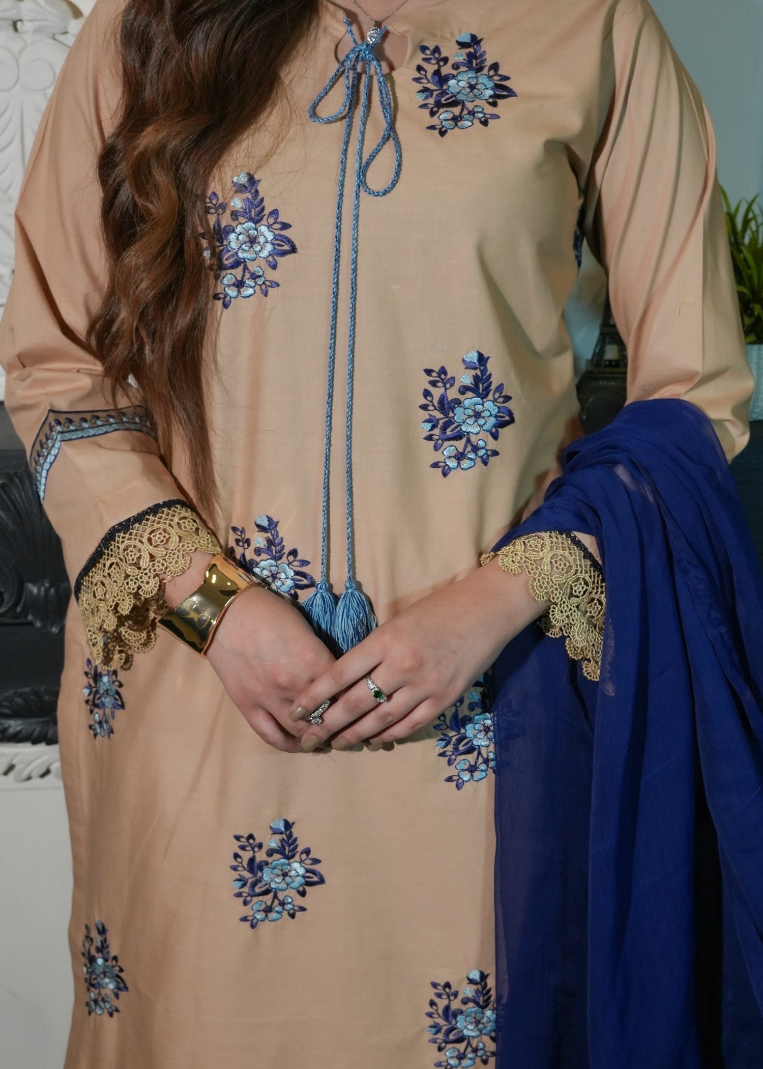 lawn cotton Kurta Set in Camel brown