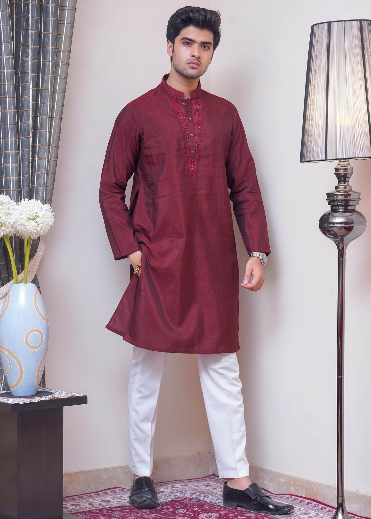 raw silk Kurta in Maroon