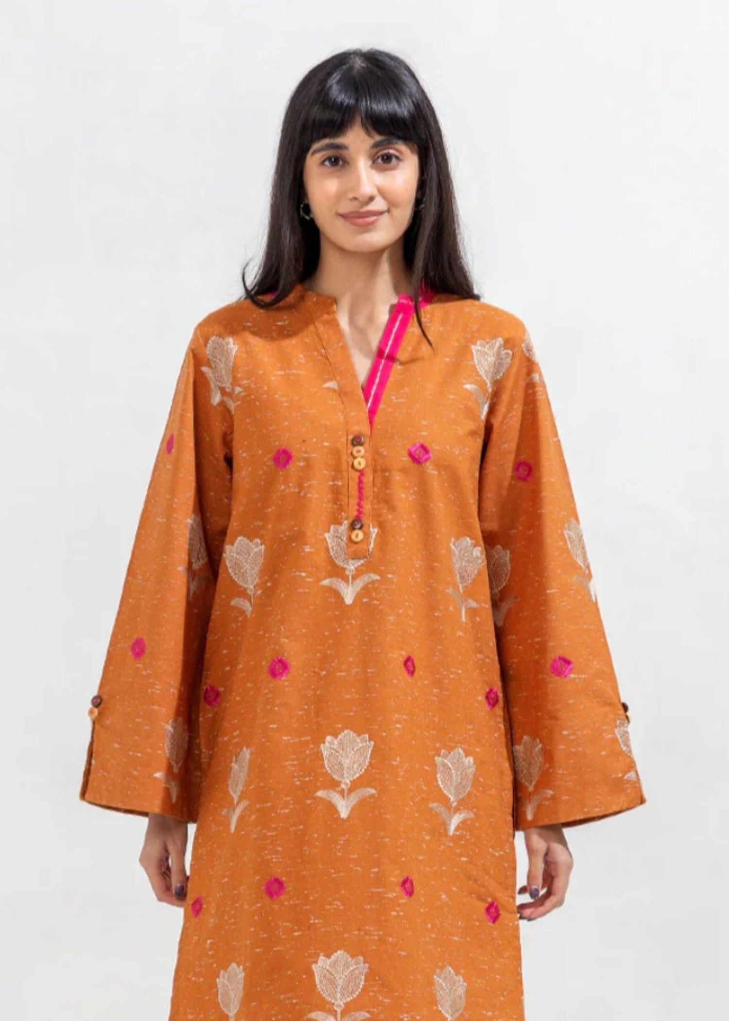khaddar Kurta Set in Caramel brown