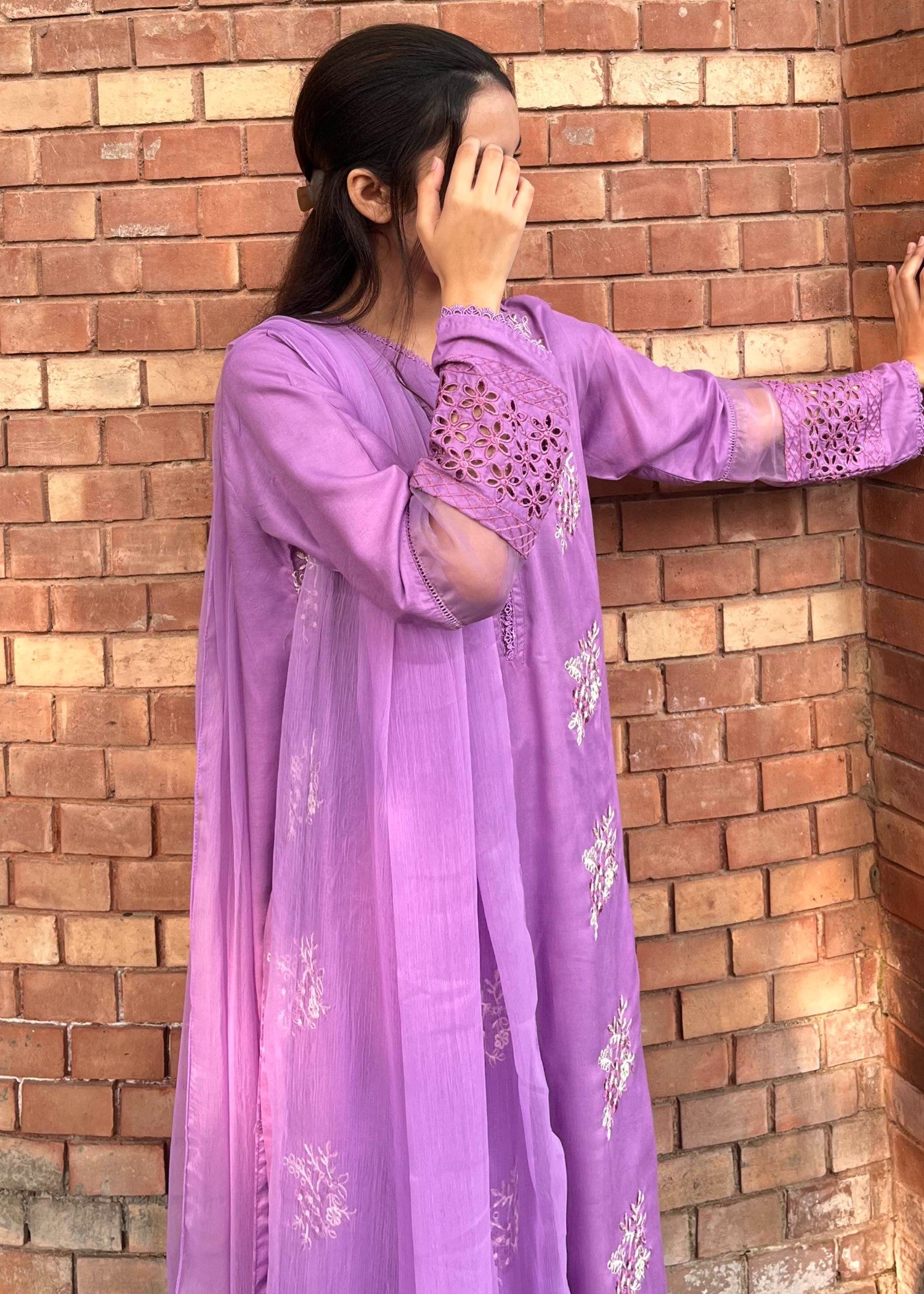 linen Kurta Set in Electric purple