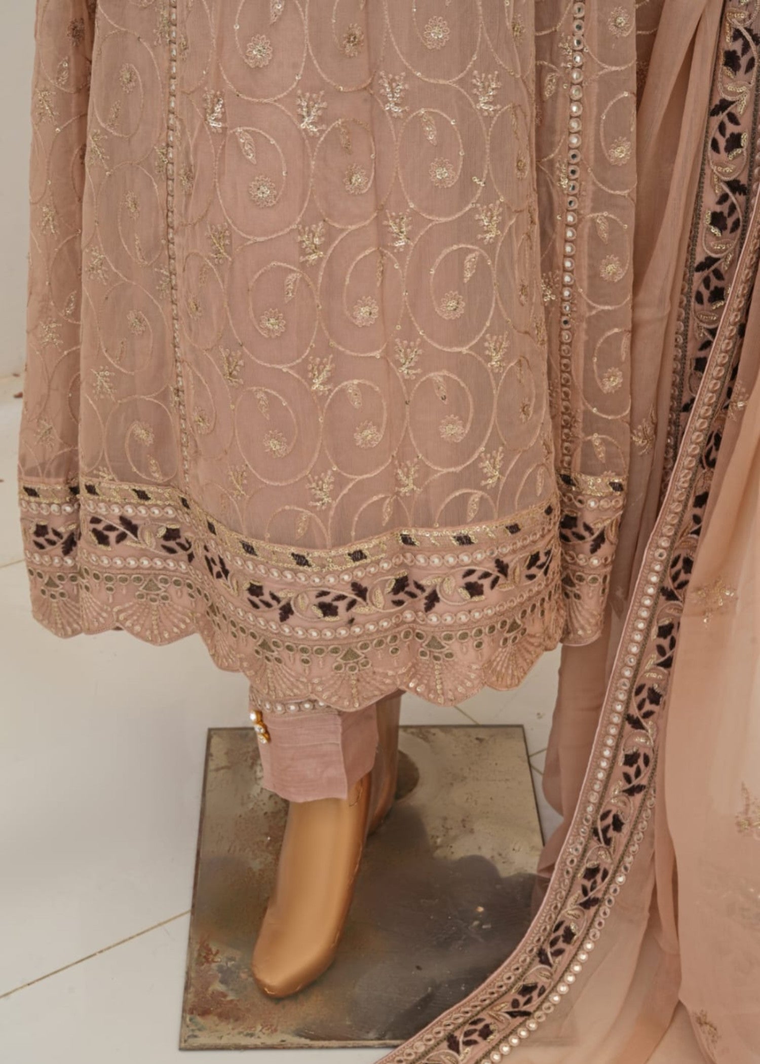 chiffon Pishwas in Tan brown