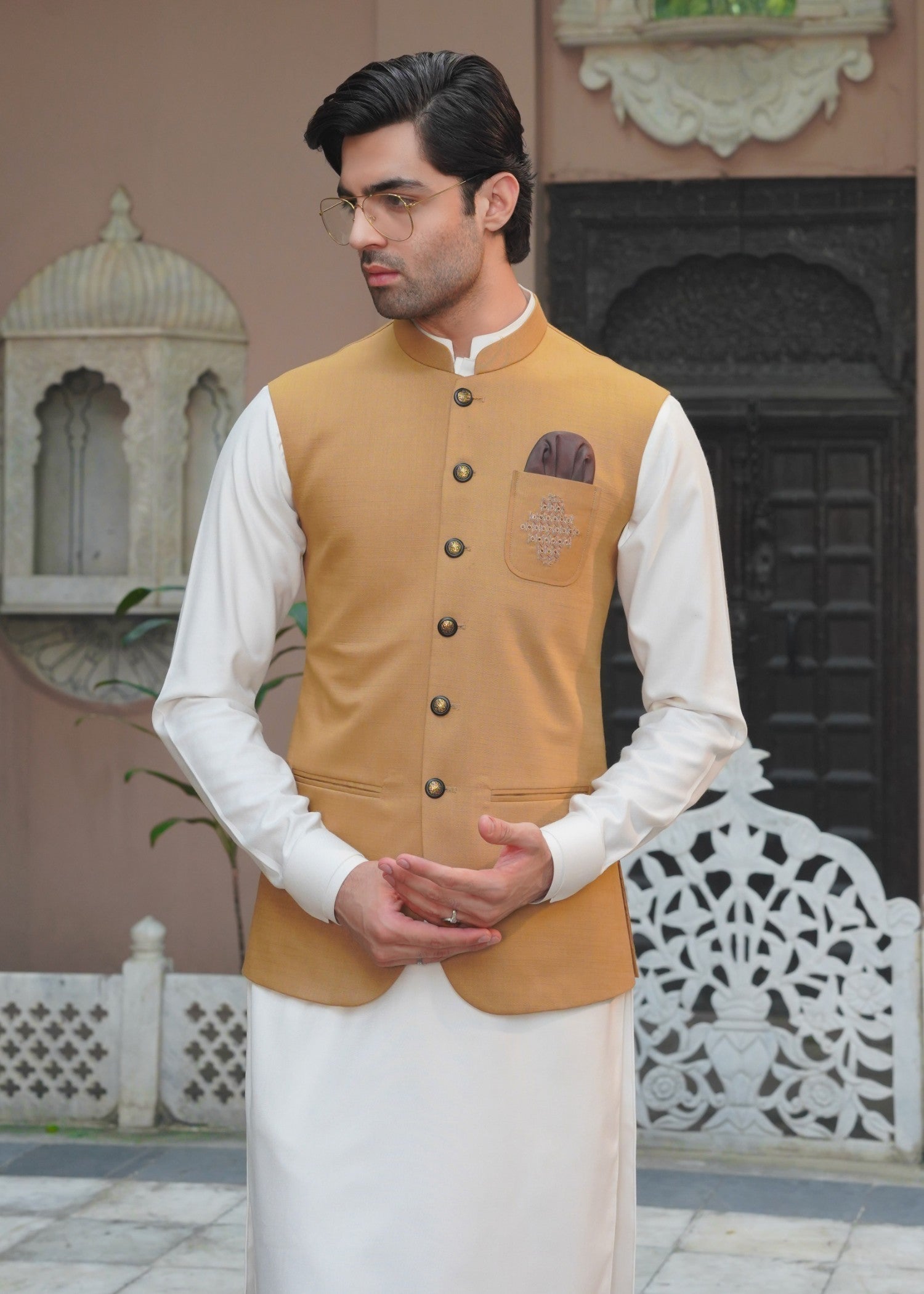 wool Waistcoat in Gold