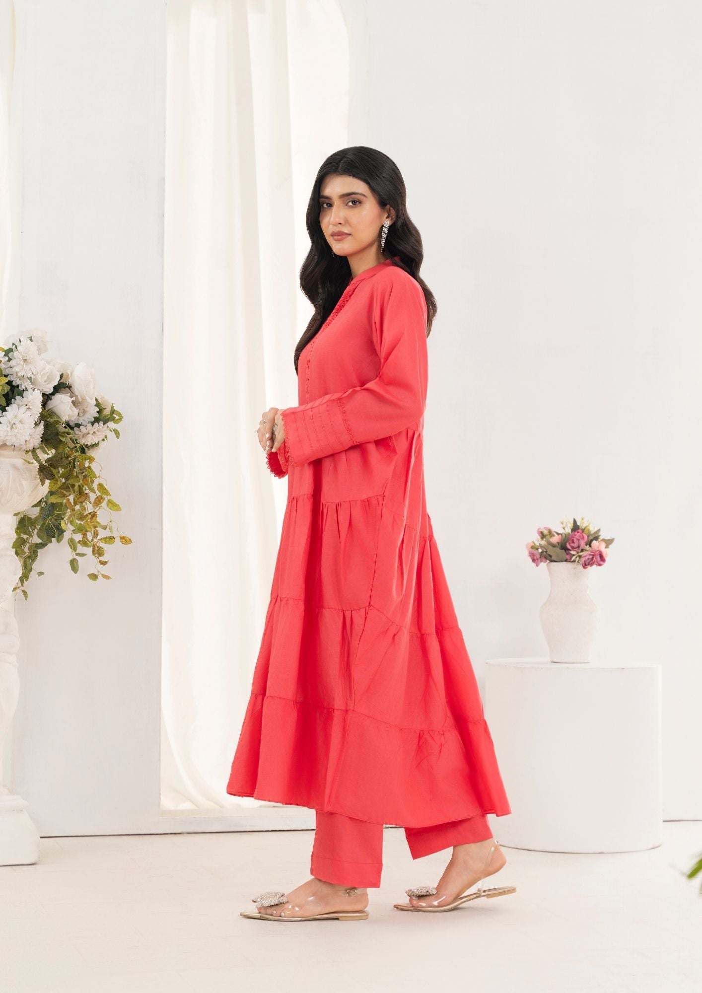 cotton Pishwas in Cherry red