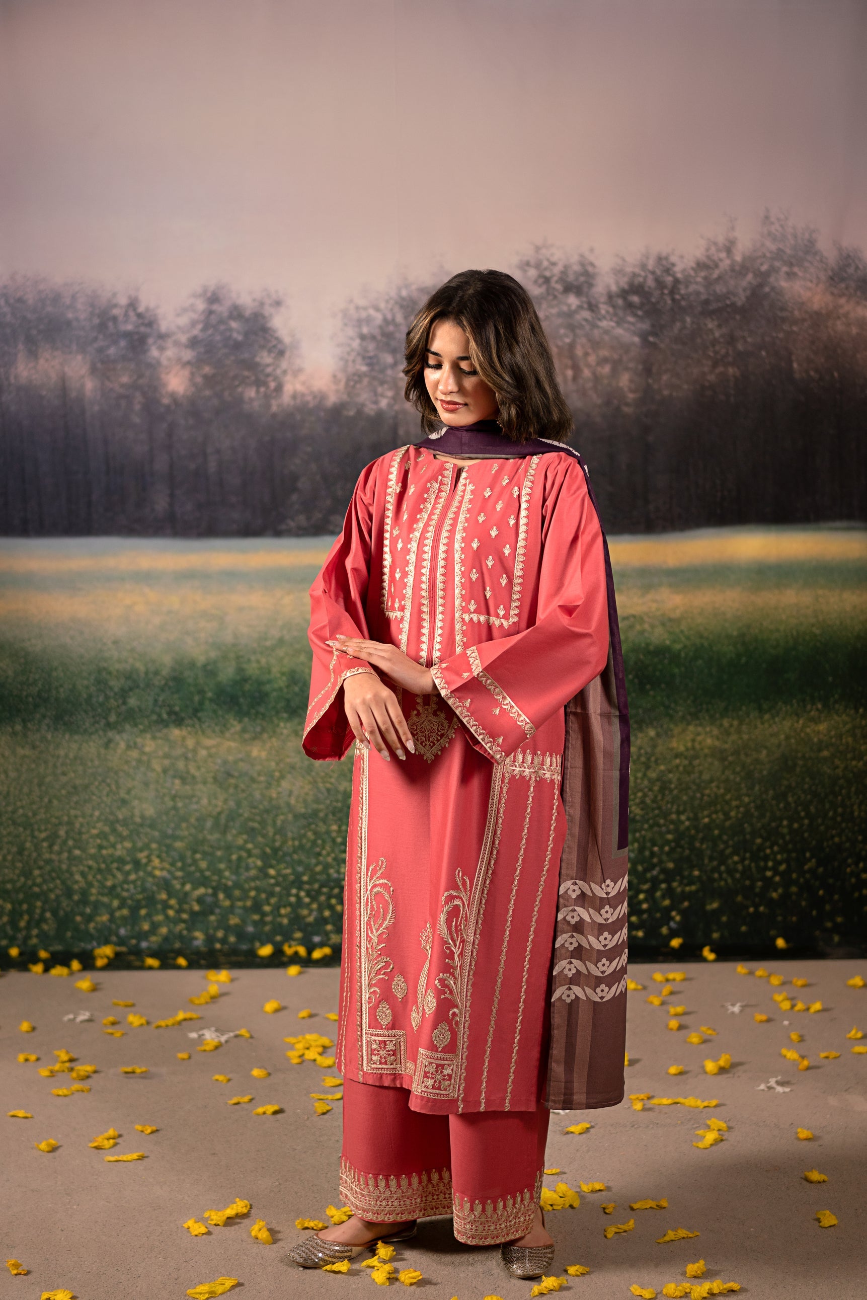 lawn Kurta Set in Salmon