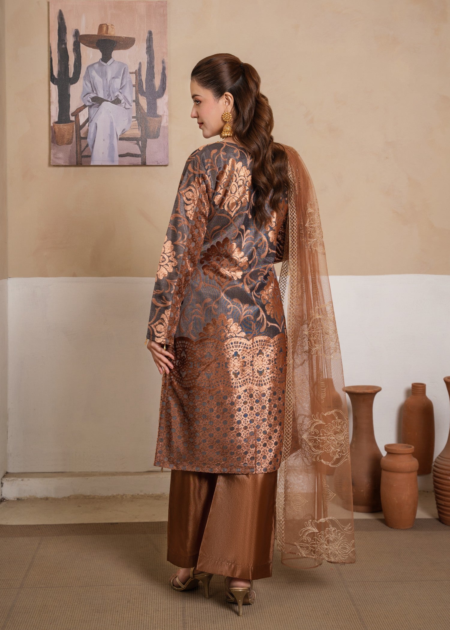 chinese micro velvet 3000 Kurta Set in Hazelwood brown