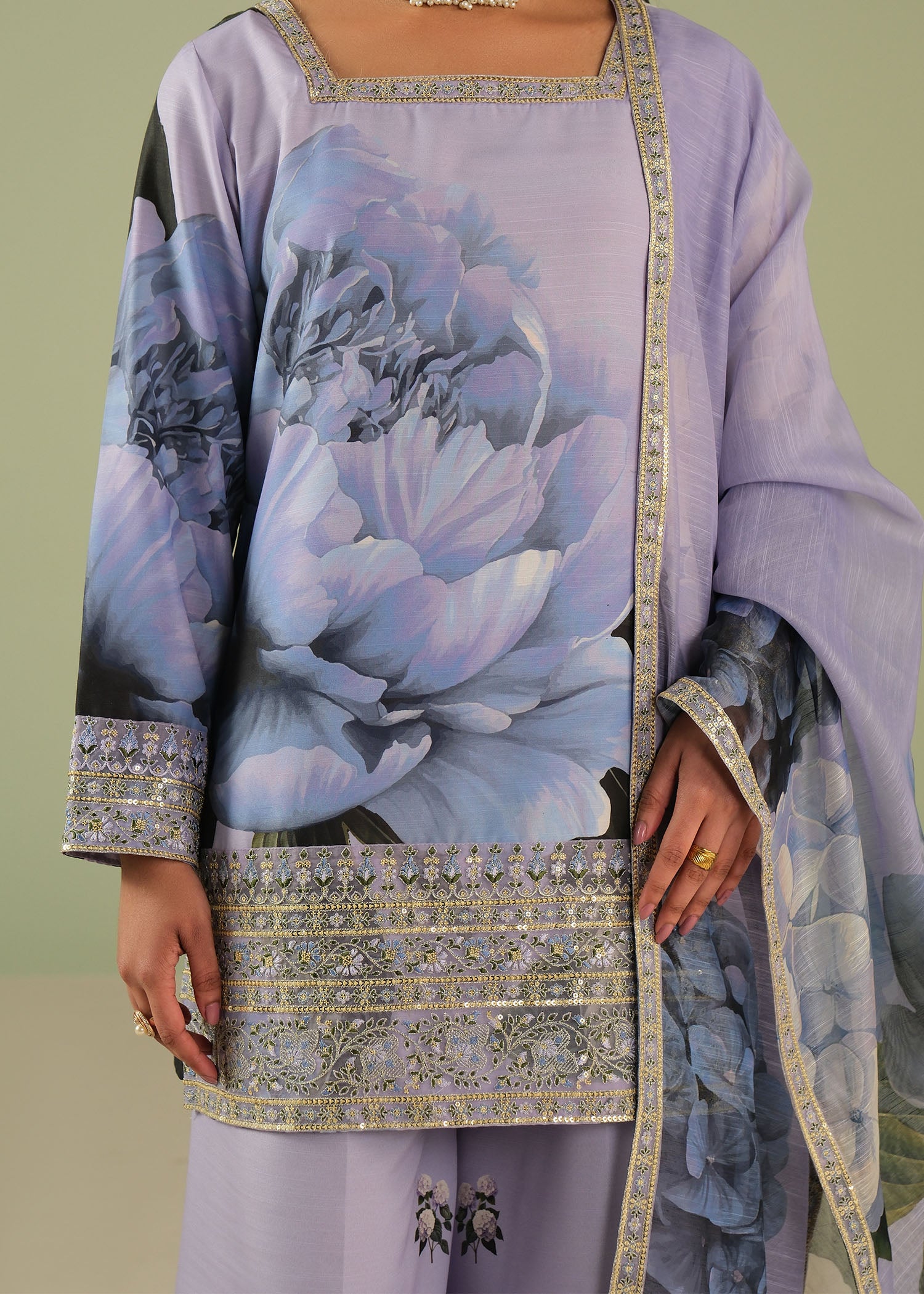 raw silk Kurta Set in Lavender