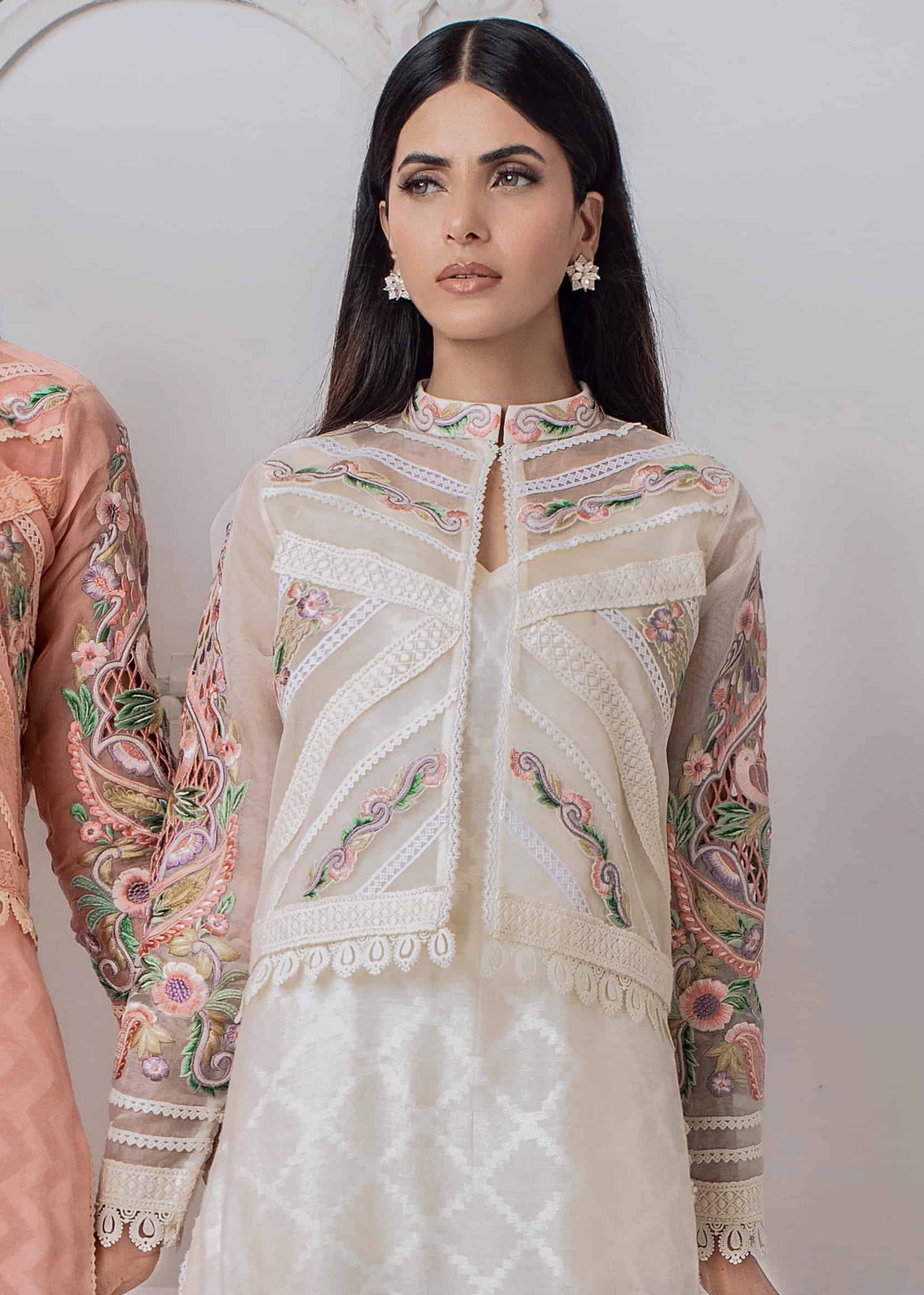 khaddi net Jacket in Ivory