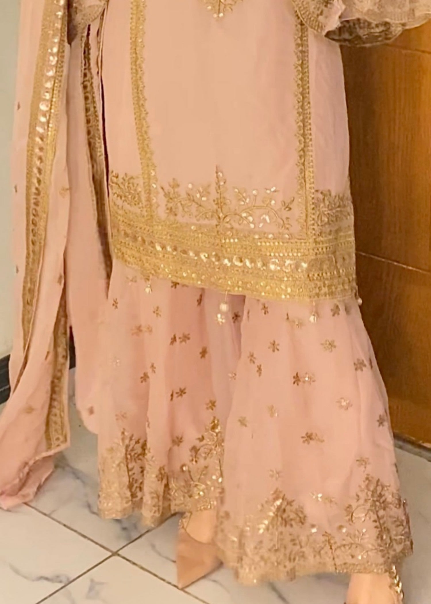 chiffon Gharara in Tea rose pink