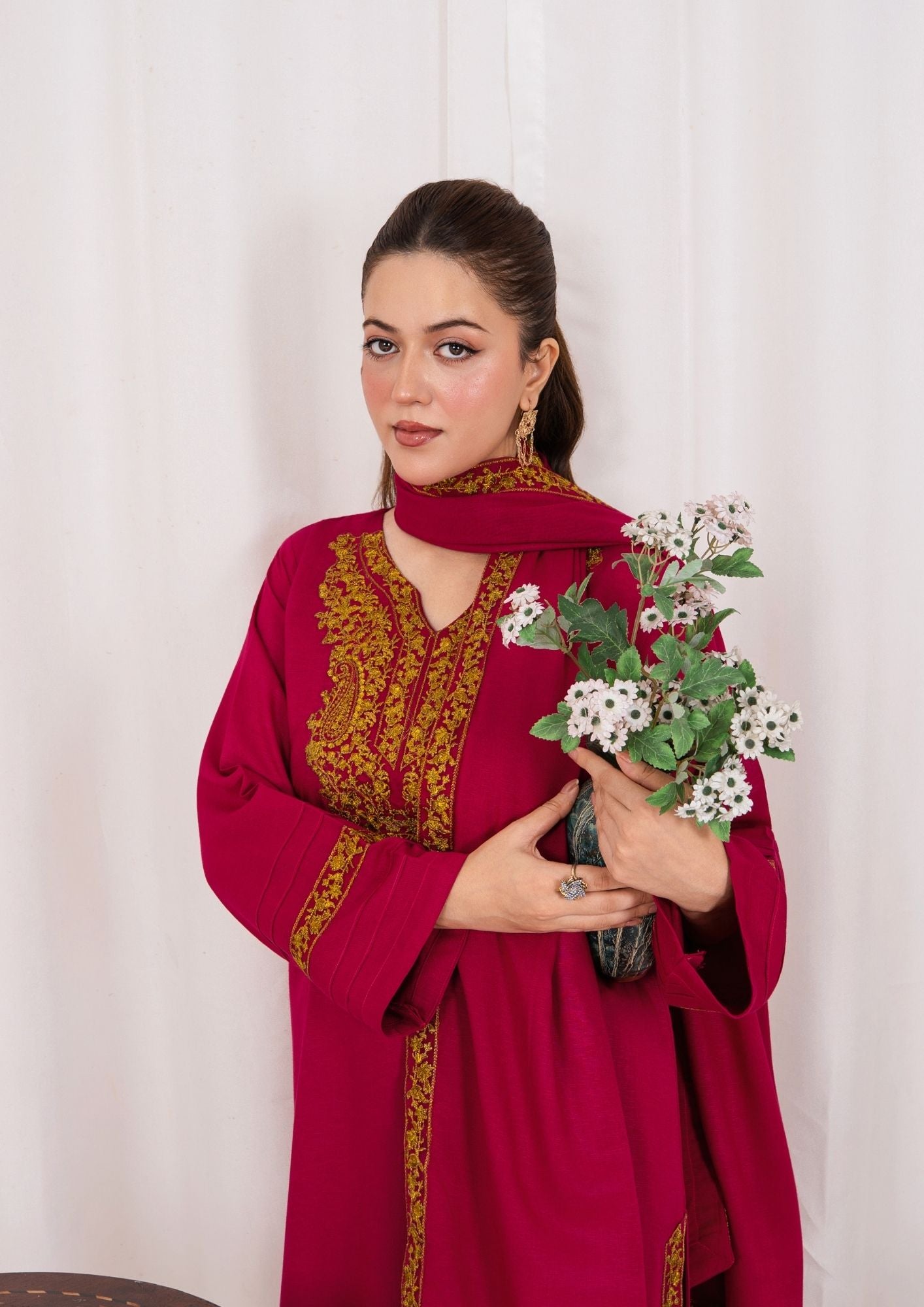 dhanak Kurta Set in Hot pink