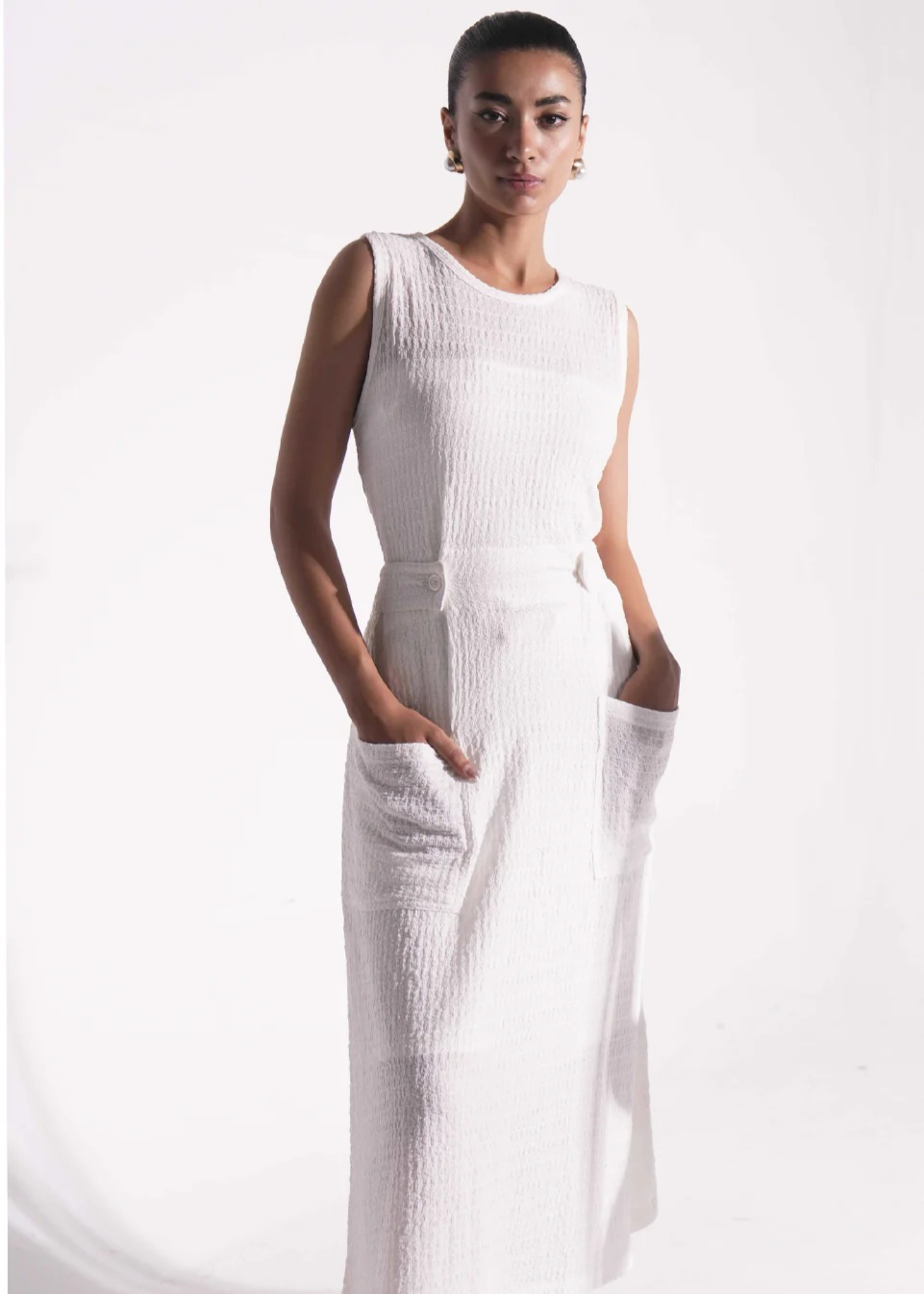 textured grip Dress in White
