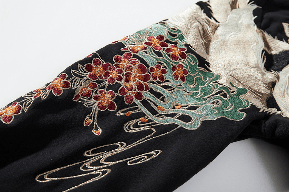 Men'S Hoodie Sweater Chinese Style Full Width Embroidery