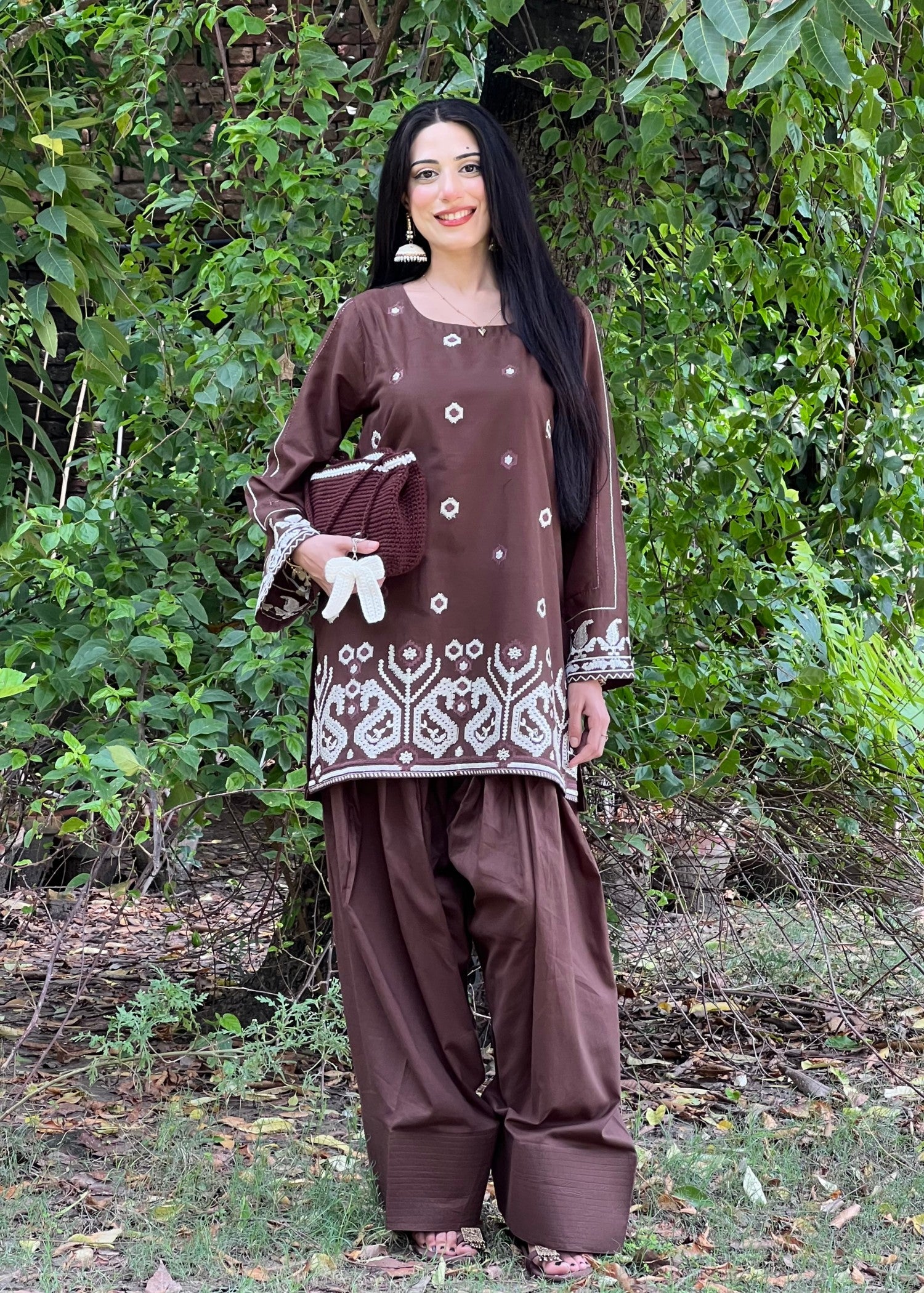 cotton Kurta Set in Mocha brown