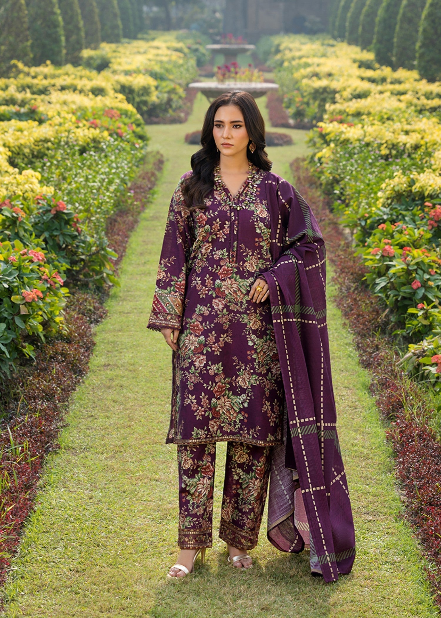 khaddar Kurta Set in Purple