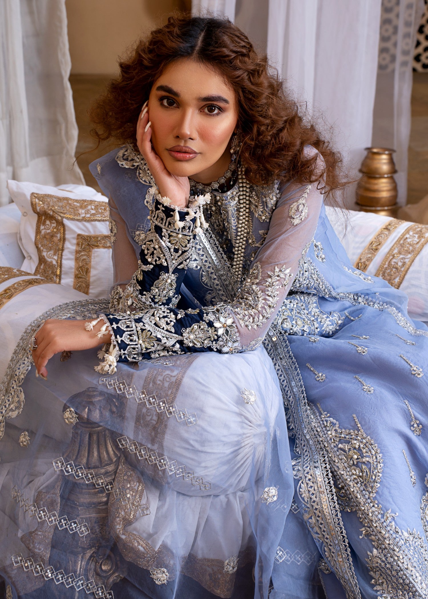 chiffon Kurta Set in Cloud blue