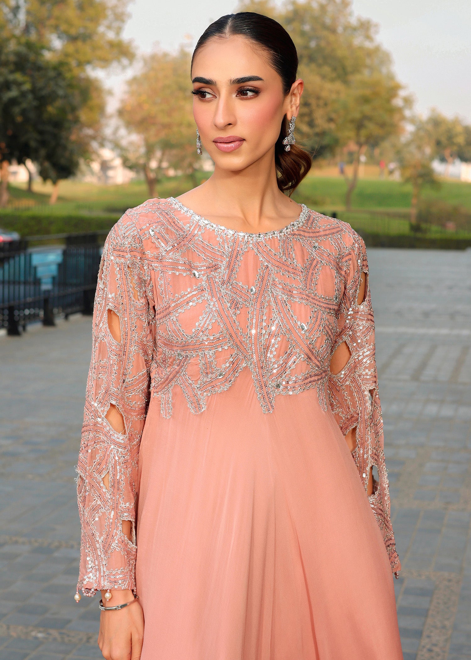 chiffon Short Frock in Peach orange